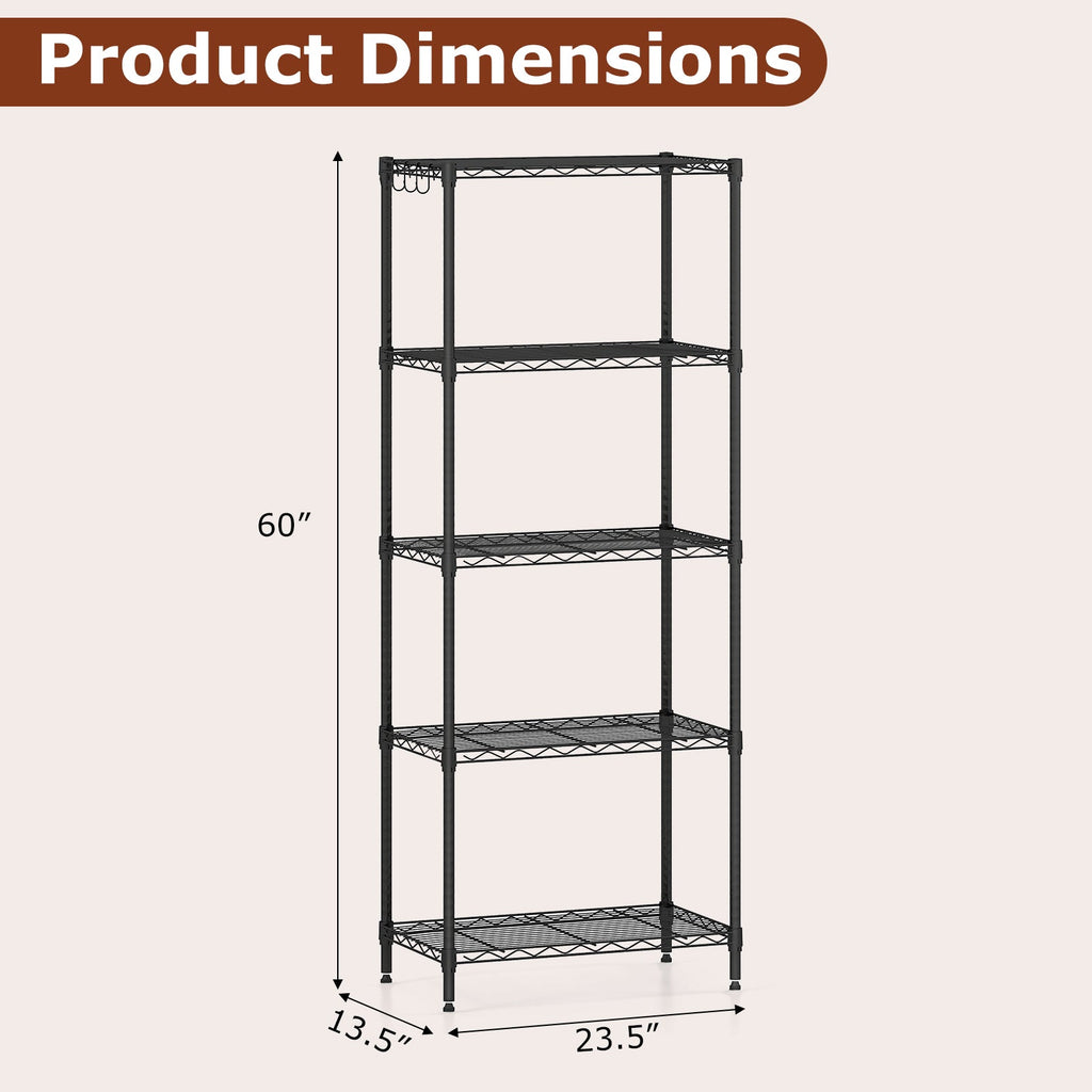 5-Tier Metal Storage Shelving Unit with V-Shaped Wire Rack and 750 LBS Capacity-Black