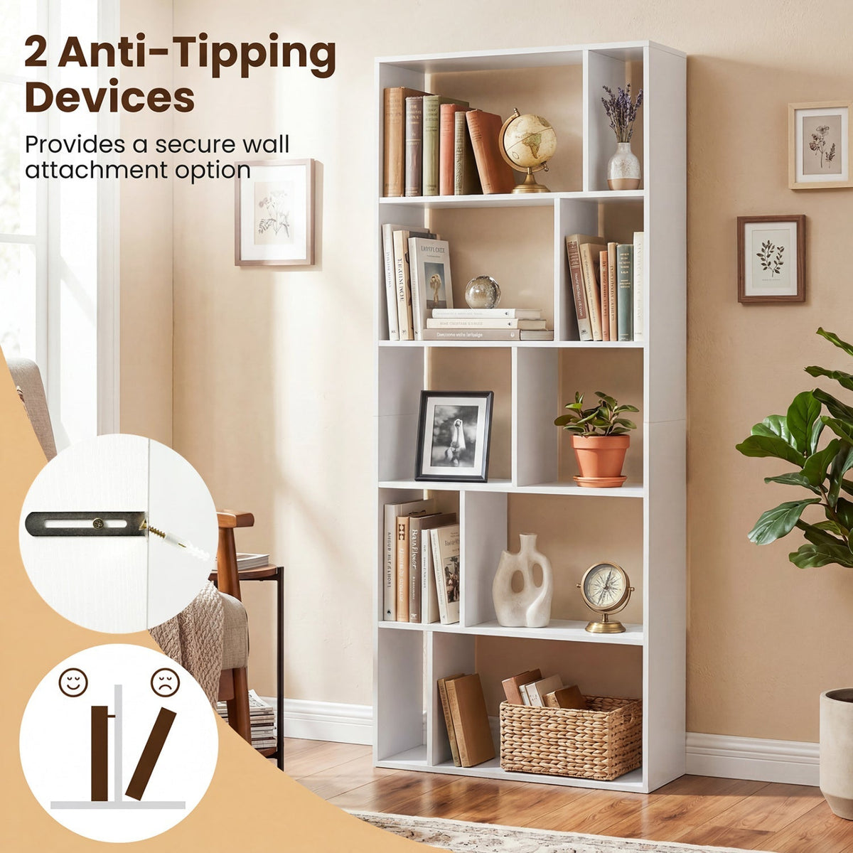 5-Tier Bookshelf with Open Back and Anti-Tipping Kit