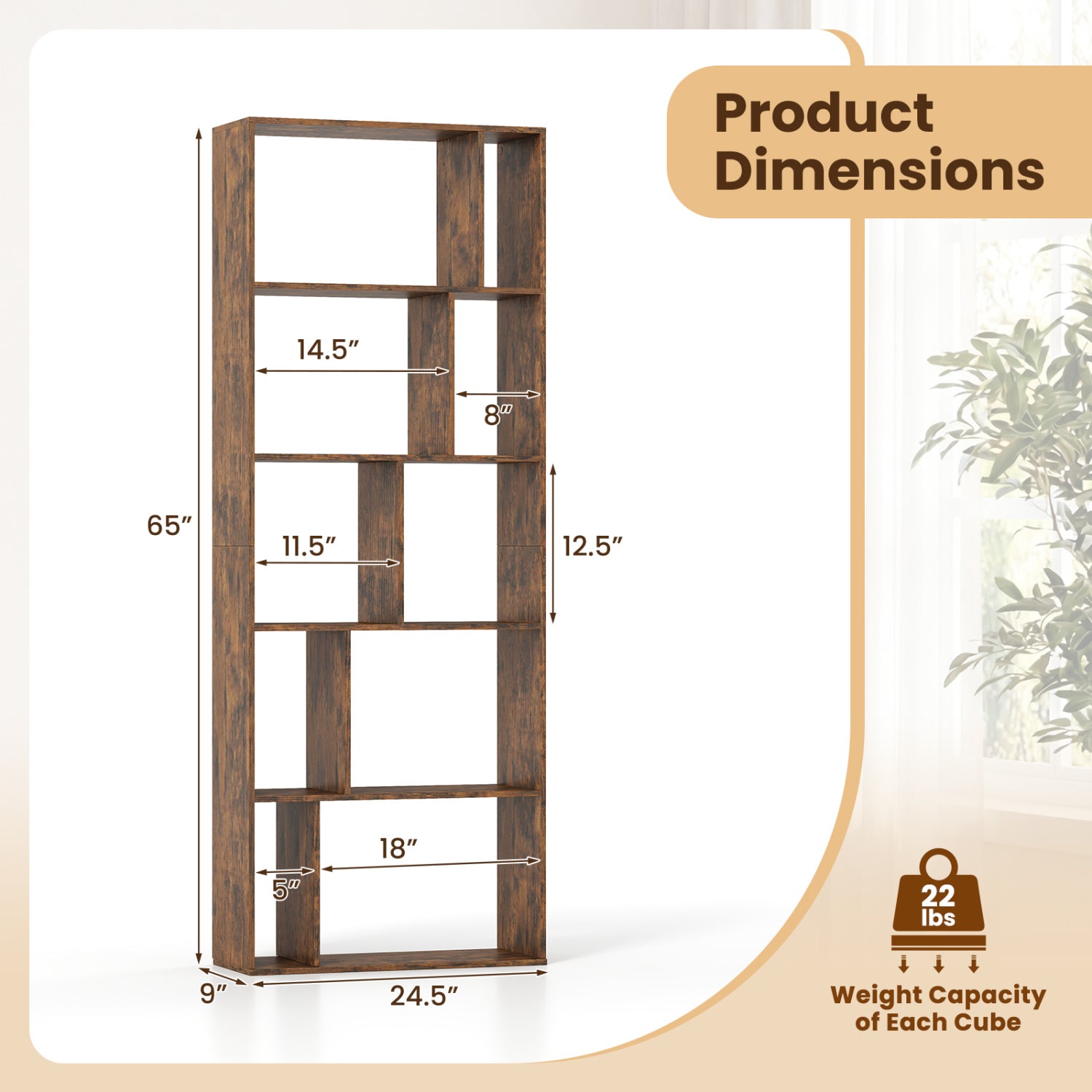 5-Tier Bookshelf with Open Back and Anti-Tipping Kit