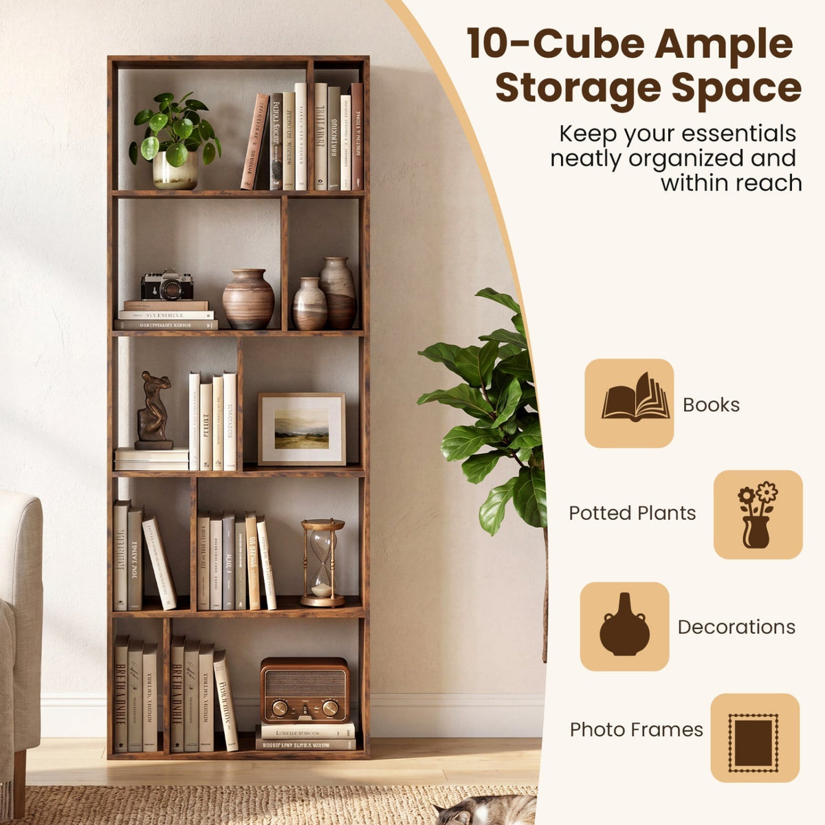 5-Tier Bookshelf with Open Back and Anti-Tipping Kit