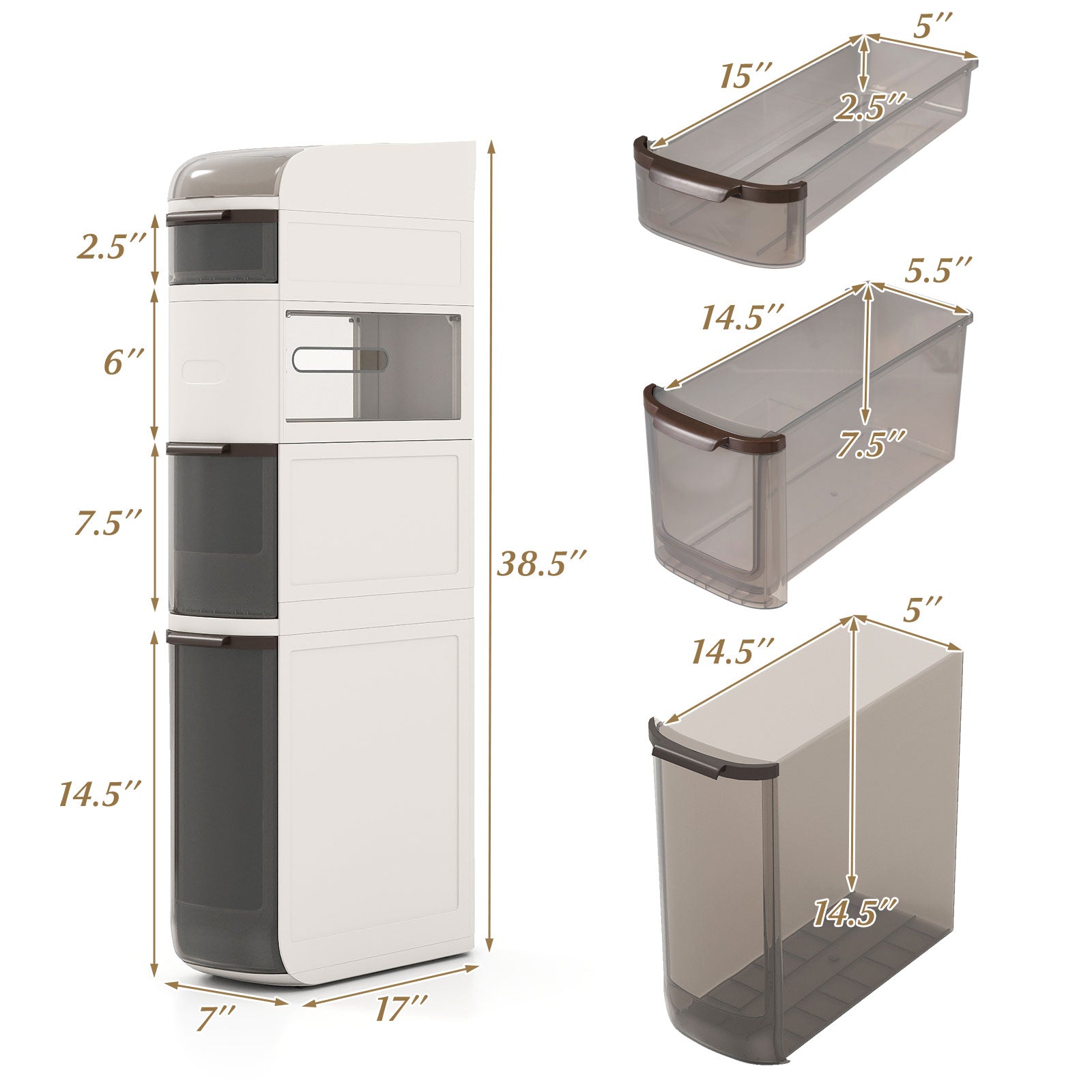 5-Tier Narrow Bathroom Storage Cabinet with Drawers and Tissue Box
