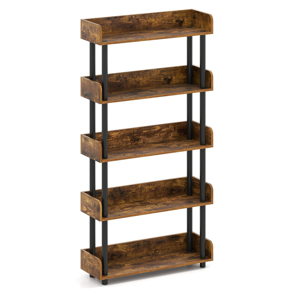 5-Tier Open Bookcase with Industrial Storage Unit