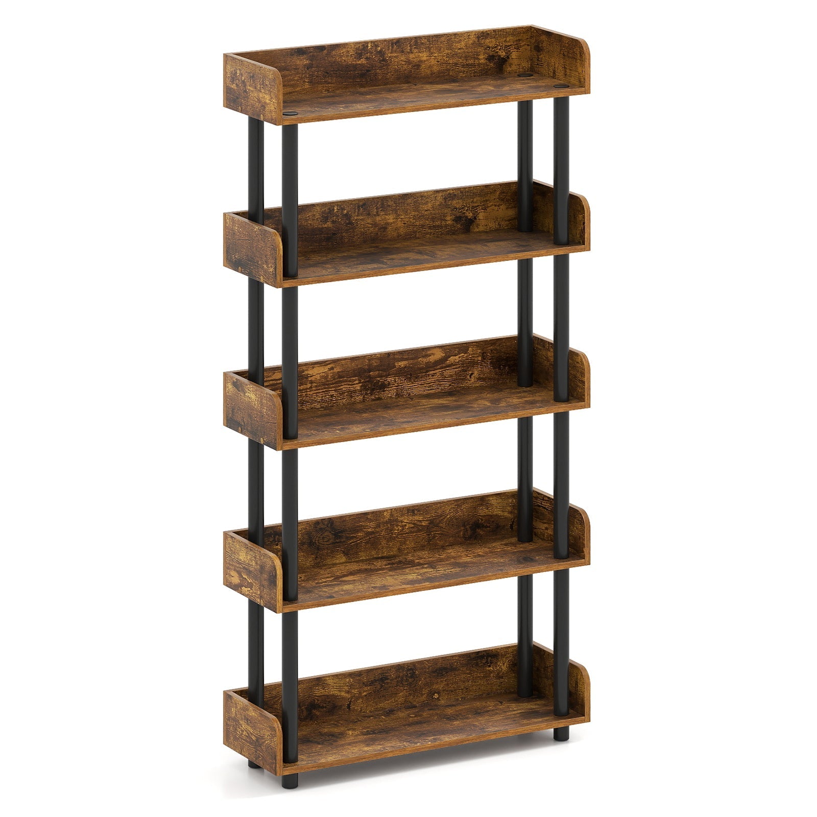 5-Tier Open Bookcase with Industrial Storage Unit