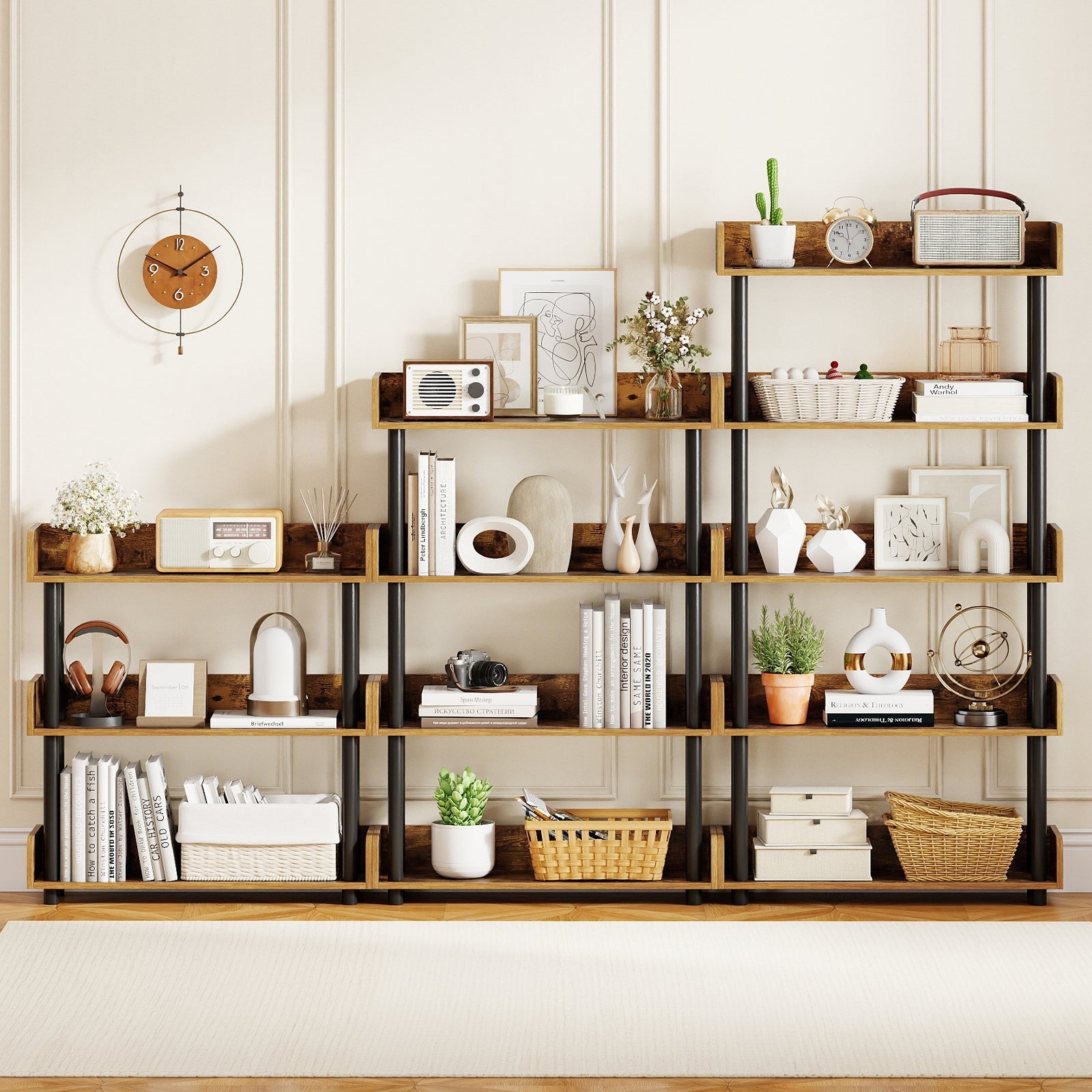 5-Tier Open Bookcase with Industrial Storage Unit