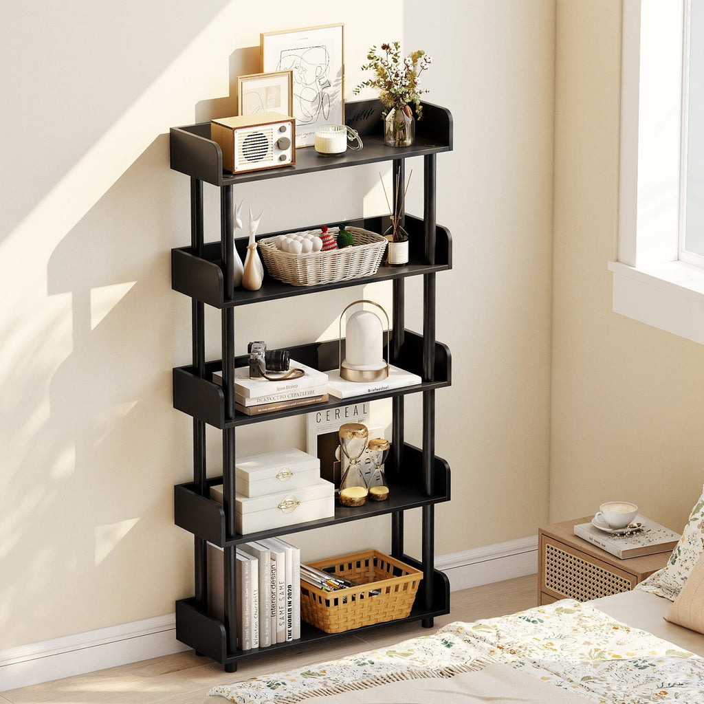 5-Tier Open Bookcase with Industrial Storage Unit