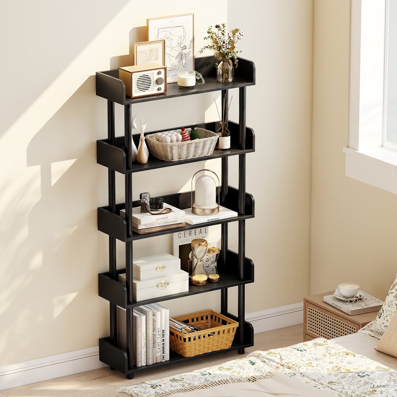 5-Tier Open Bookcase with Industrial Storage Unit