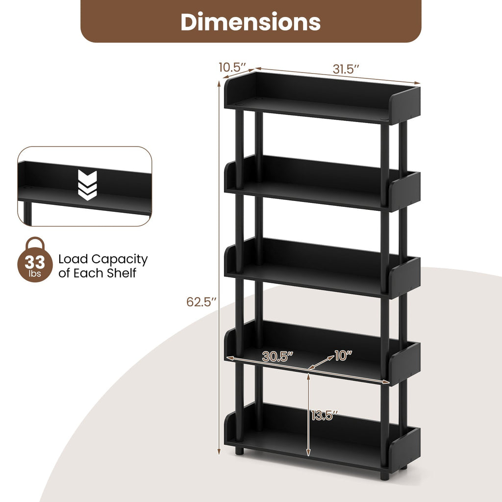 5-Tier Open Bookcase with Industrial Storage Unit
