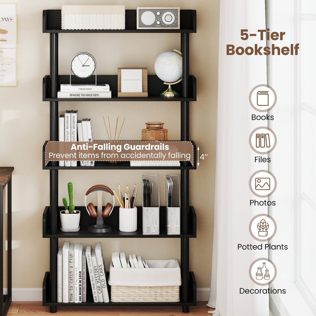 5-Tier Open Bookcase with Industrial Storage Unit