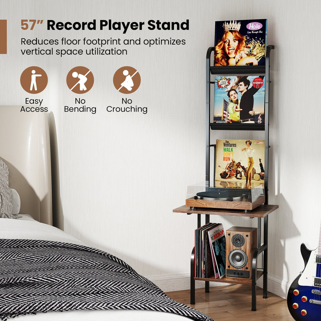 5-Tier Record Player Stand with Vinyl Display Shelf and Record Holder