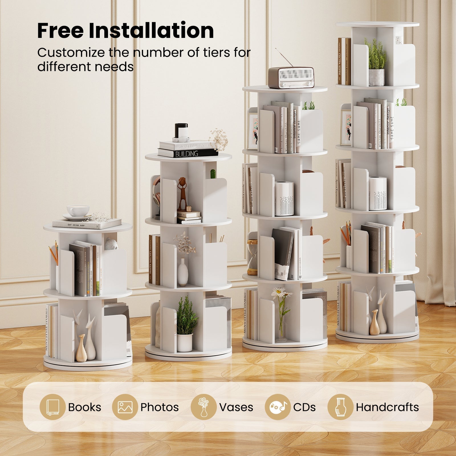 5-Tier Rotating Bookshelf 360¬∞ Display Rack with Dividers and Anti-falling Baffles