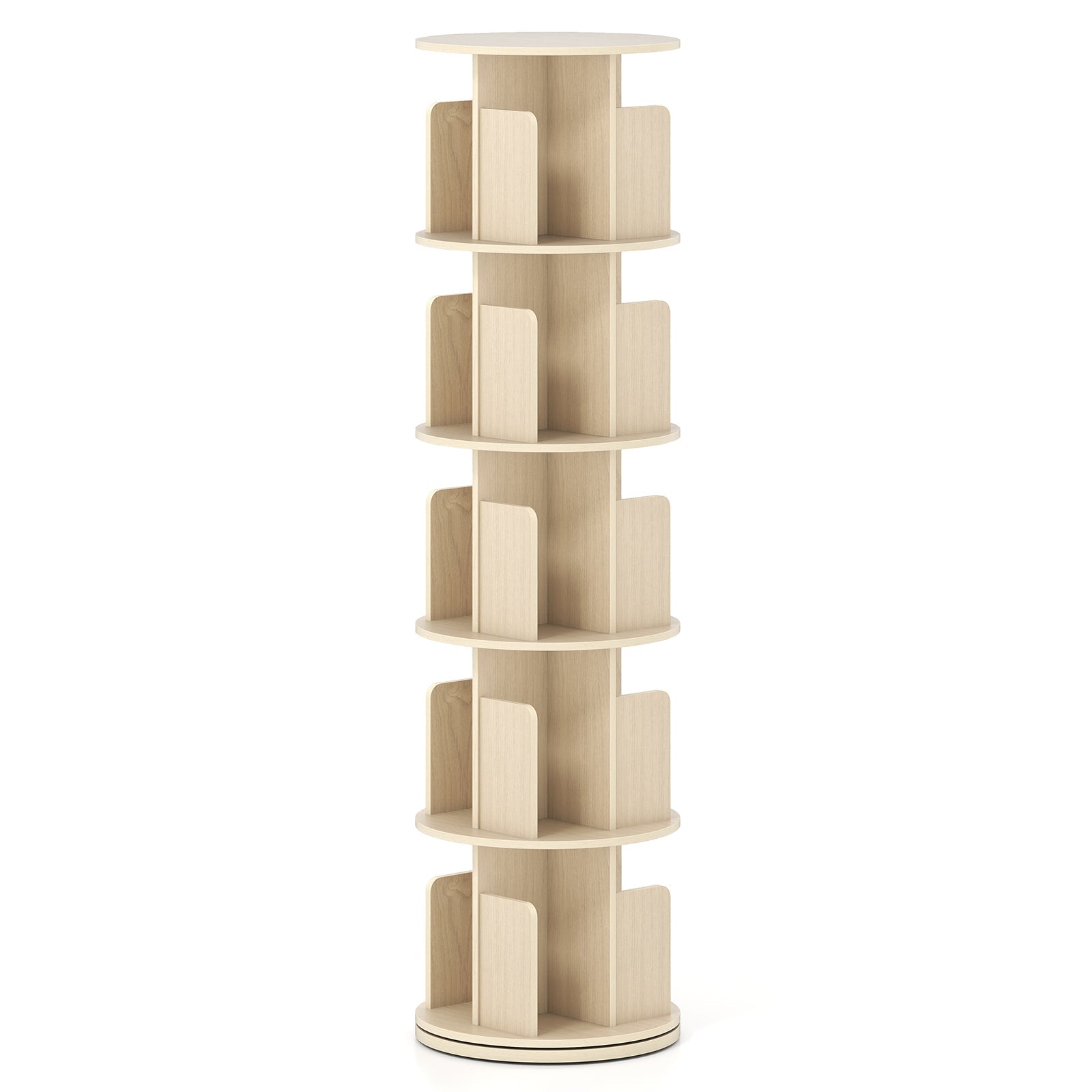 5-Tier Rotating Bookshelf 360¬∞ Display Rack with Dividers and Anti-falling Baffles