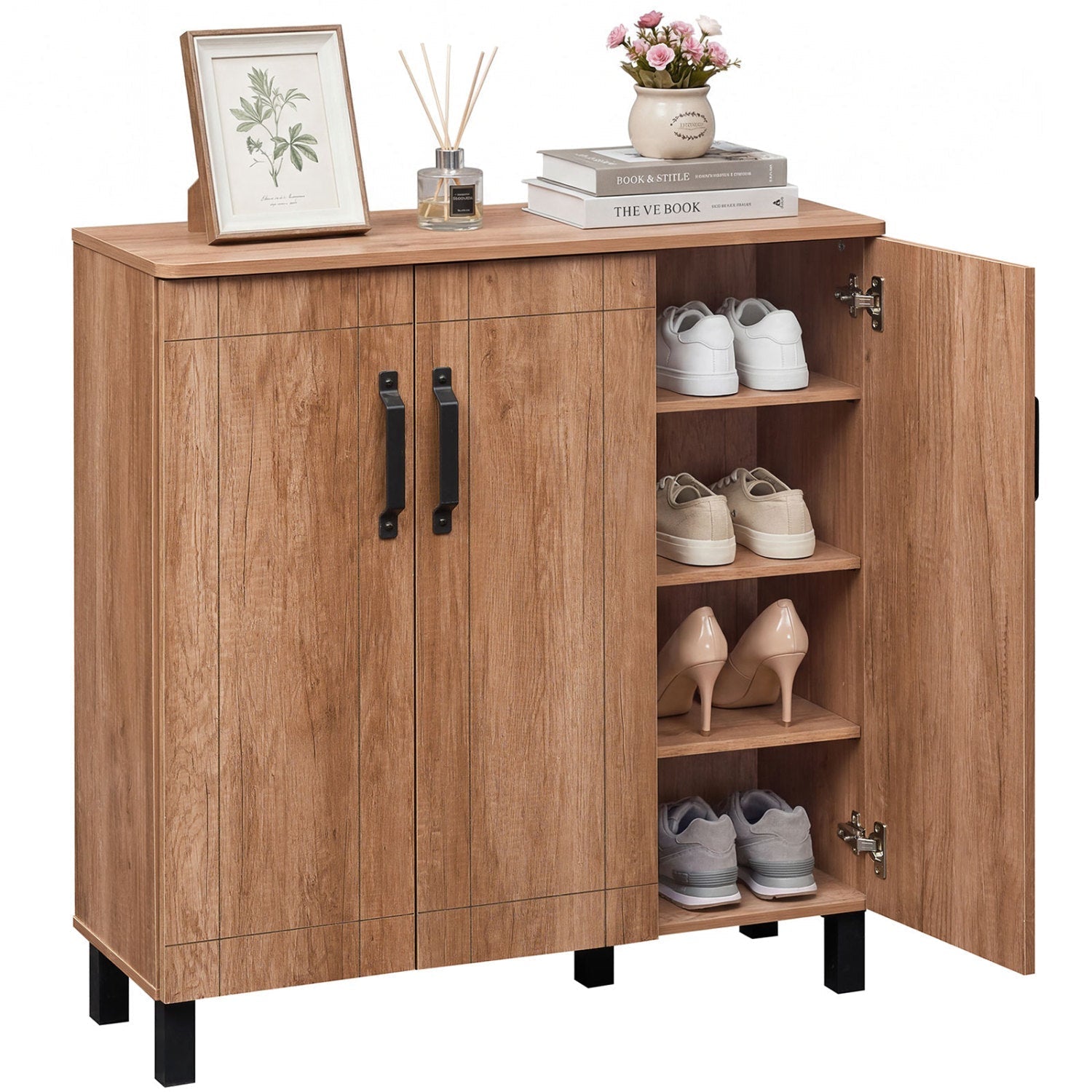 5-Tier Shoe Storage Cabinet Freestanding Shoe Rack Organizer-Oak