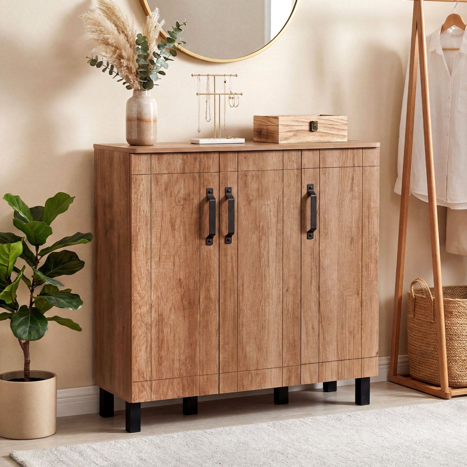5-Tier Shoe Storage Cabinet Freestanding Shoe Rack Organizer-Oak