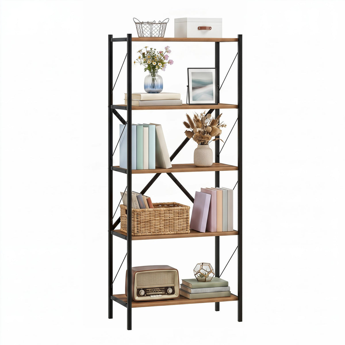 5-Tier Bookshelf with Heavy-Duty Metal Frame