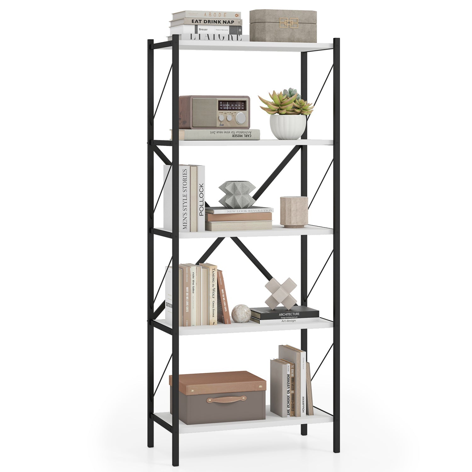 5-Tier Bookshelf with Heavy-Duty Metal Frame