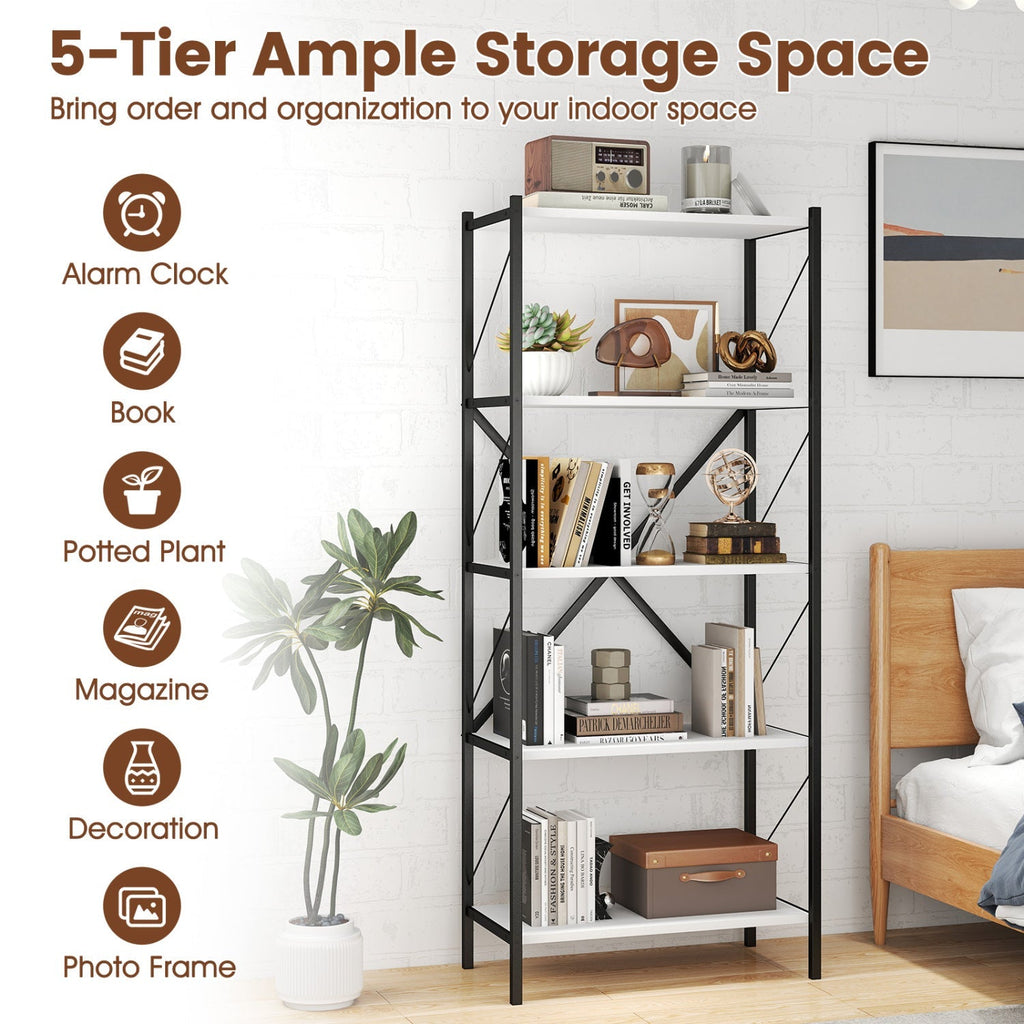5-Tier Bookshelf with Heavy-Duty Metal Frame