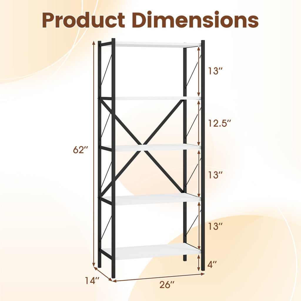 5-Tier Bookshelf with Heavy-Duty Metal Frame