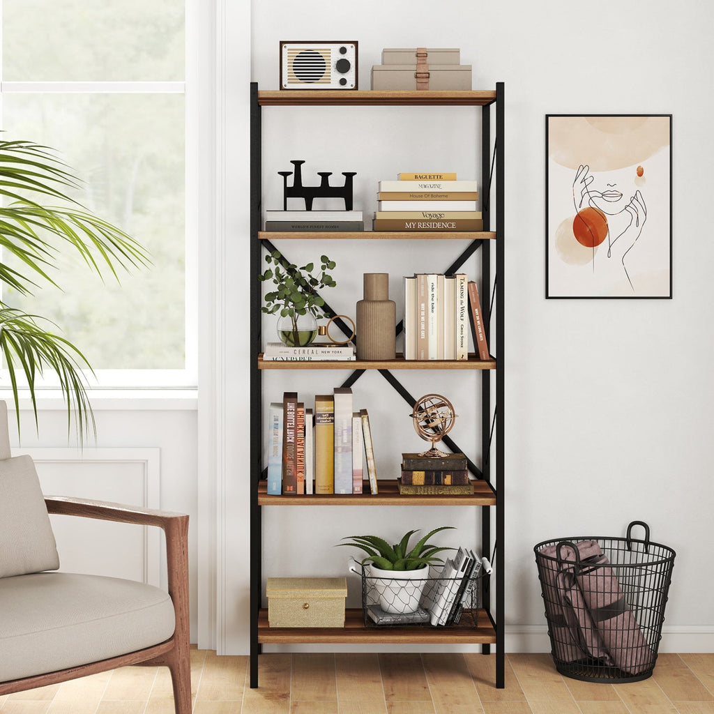 5-Tier Bookshelf with Heavy-Duty Metal Frame