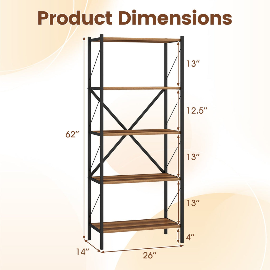 5-Tier Bookshelf with Heavy-Duty Metal Frame