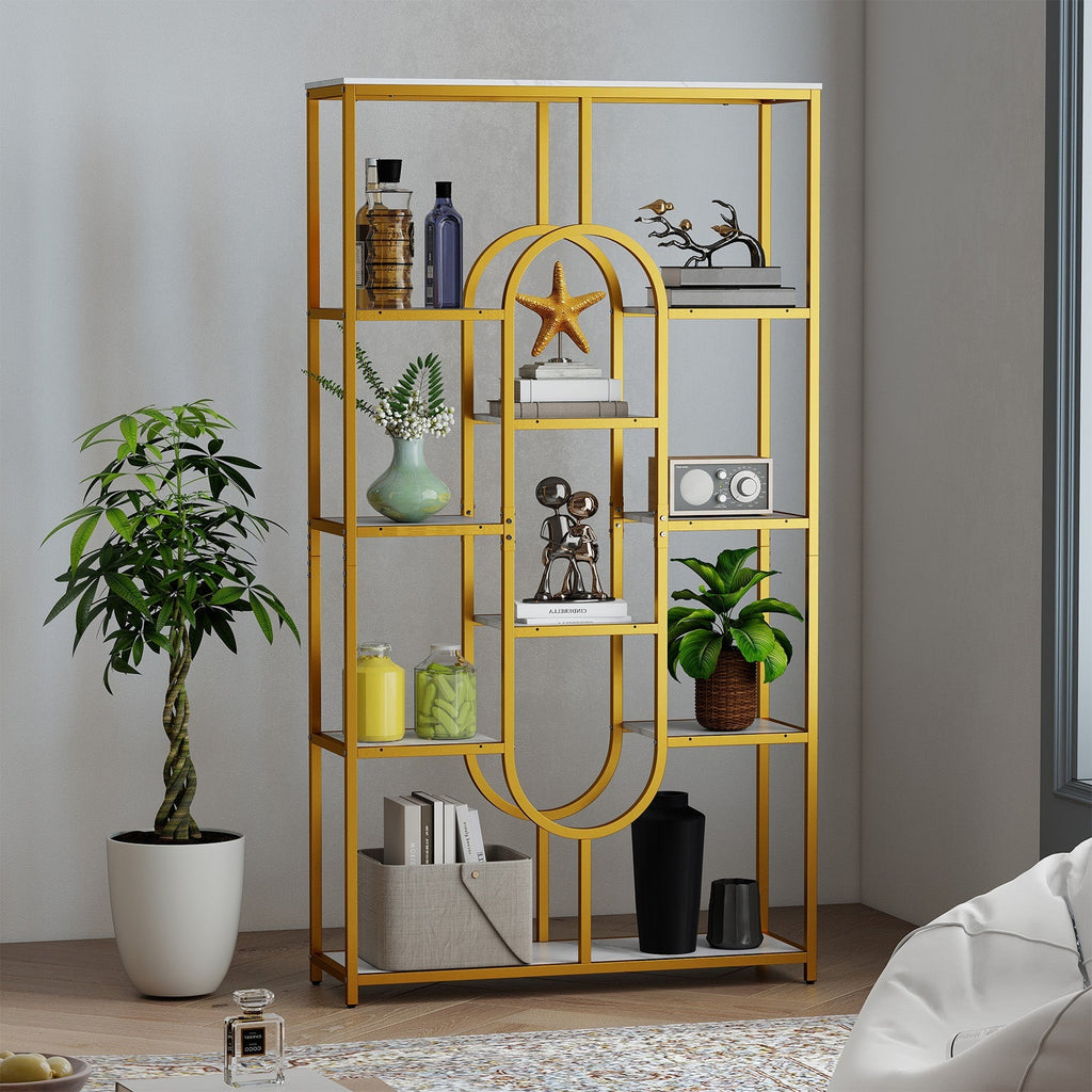 5-Tier Tall Etagere Bookcase with Open Storage Shelves-White