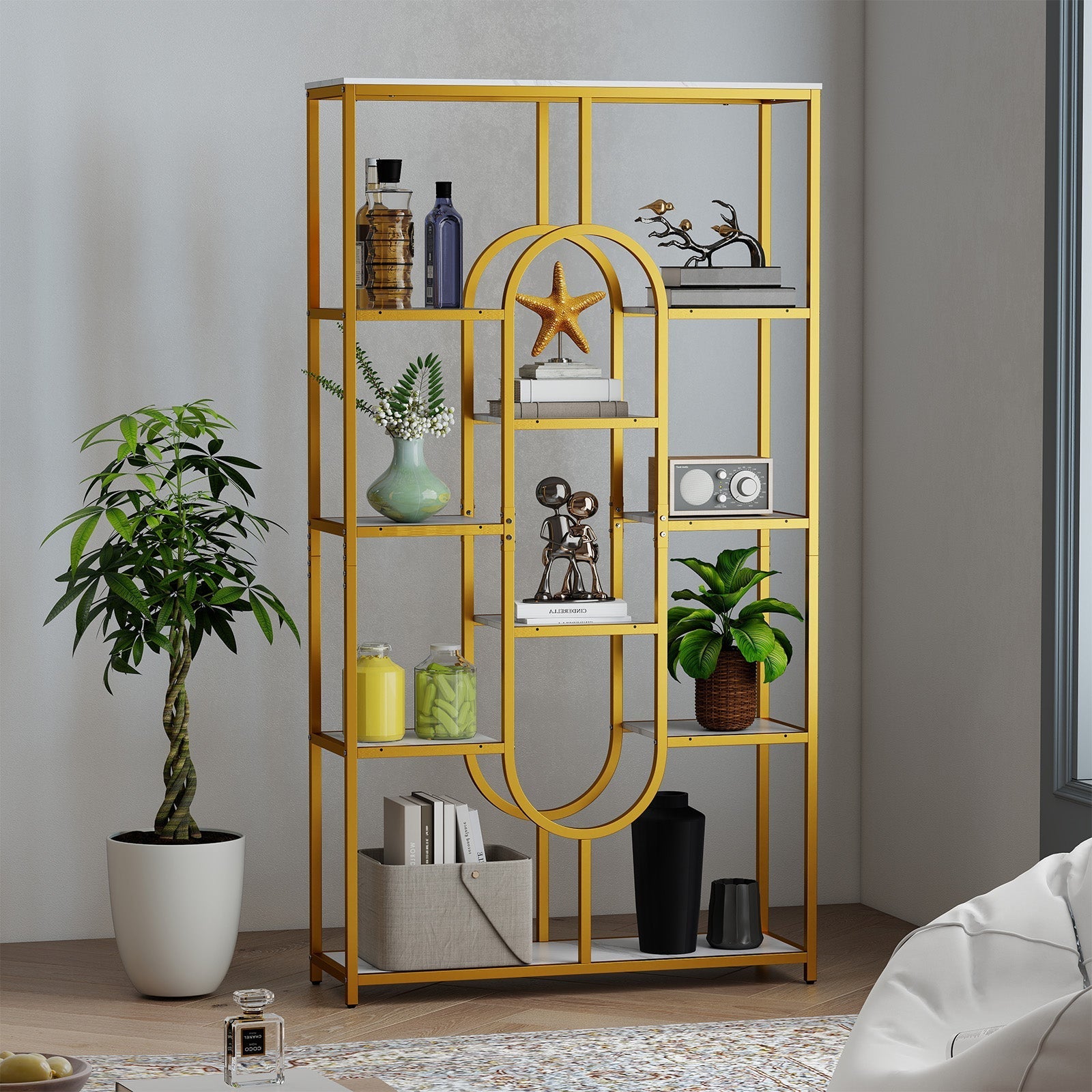 5-Tier Tall Etagere Bookcase with Open Storage Shelves-White
