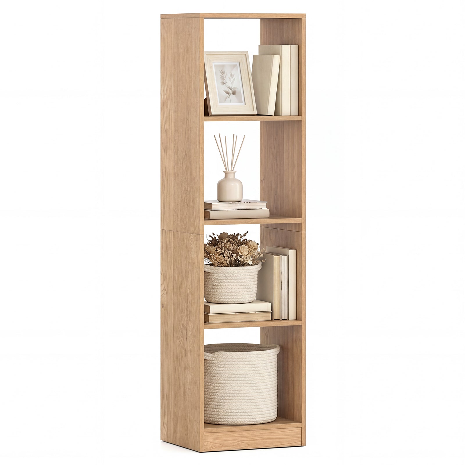 5 Tiers 4-Cube Narrow Bookshelf with 4 Anti-Tipping Kits