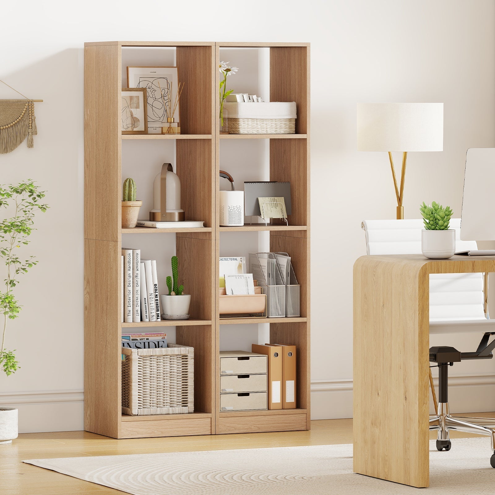 5 Tiers 4-Cube Narrow Bookshelf with 4 Anti-Tipping Kits
