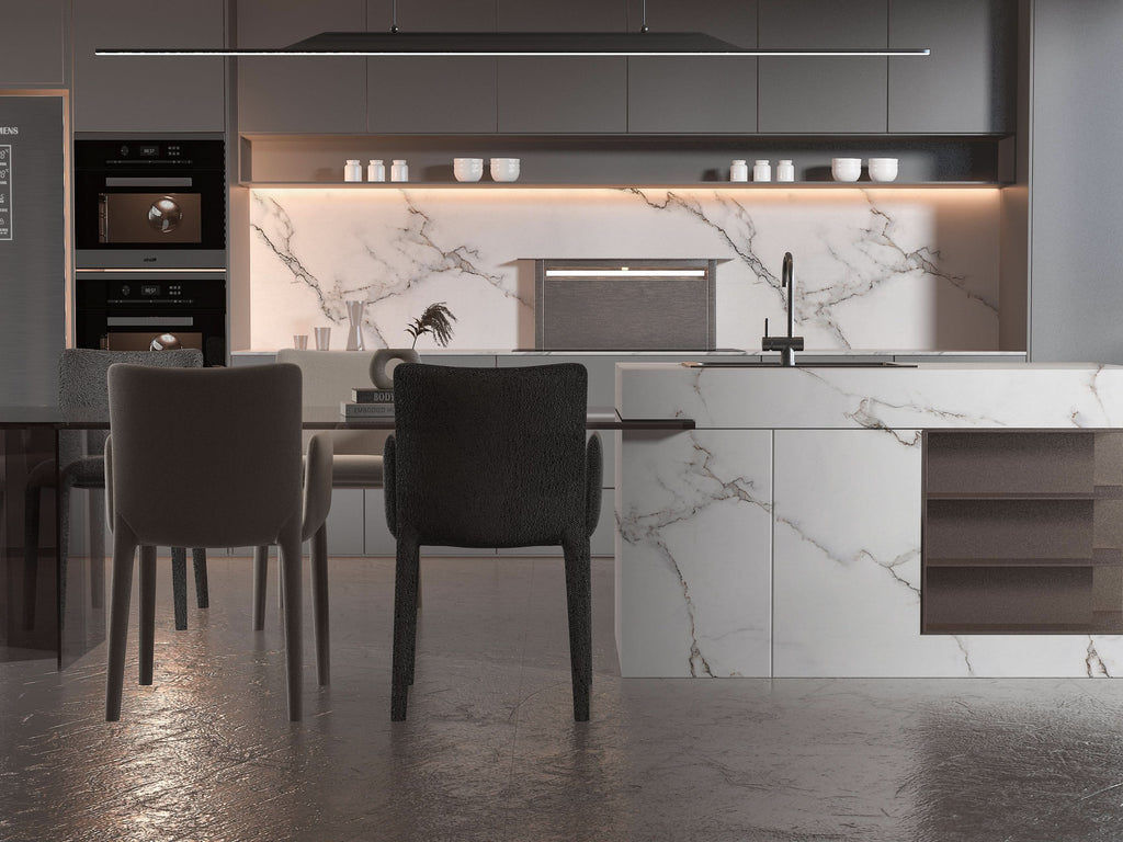 Calacatta White Marble PVC Wall Panel - Waterproof (4x8 ft, 32 sq. ft)