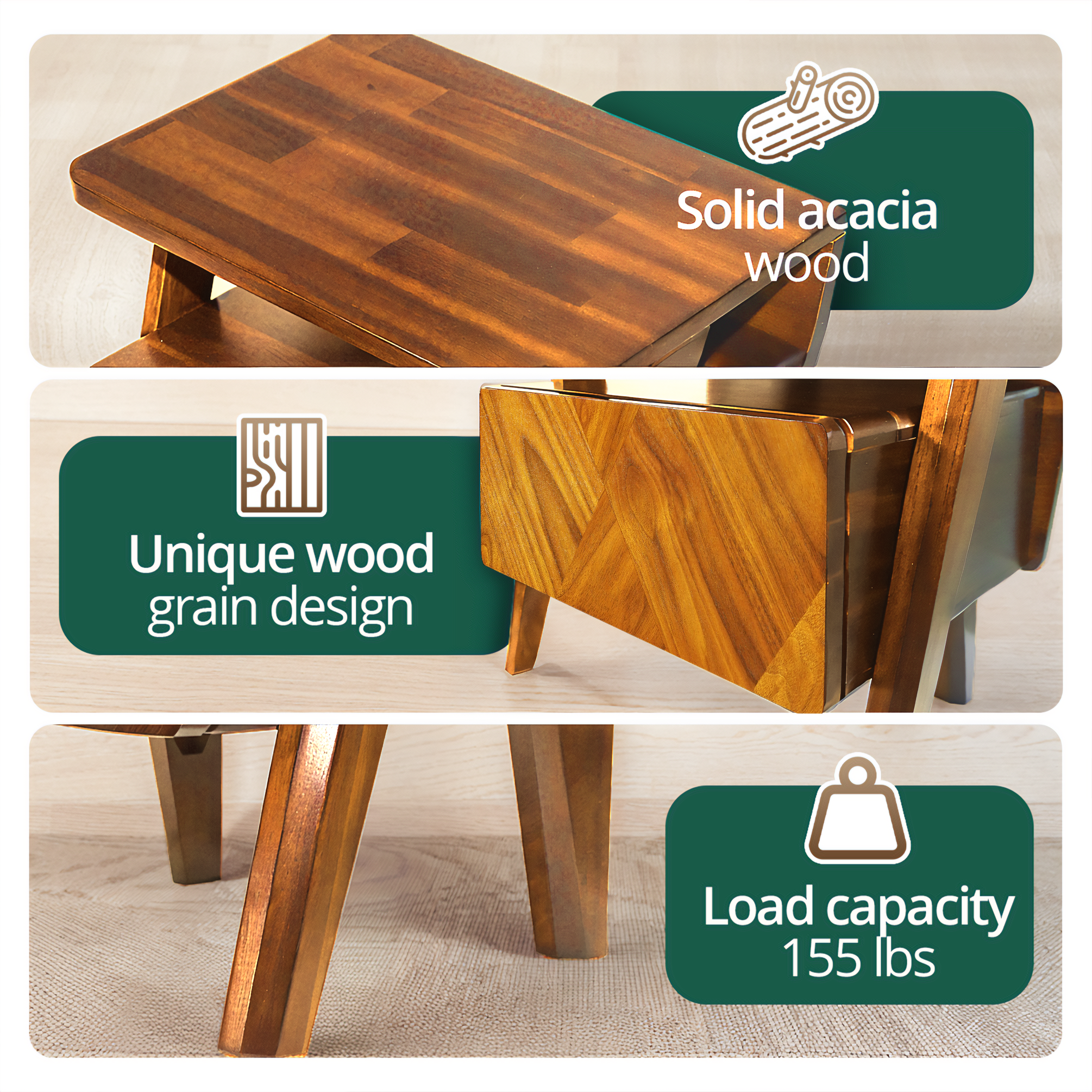 Rum Handcrafted Solid Wood Nightstand