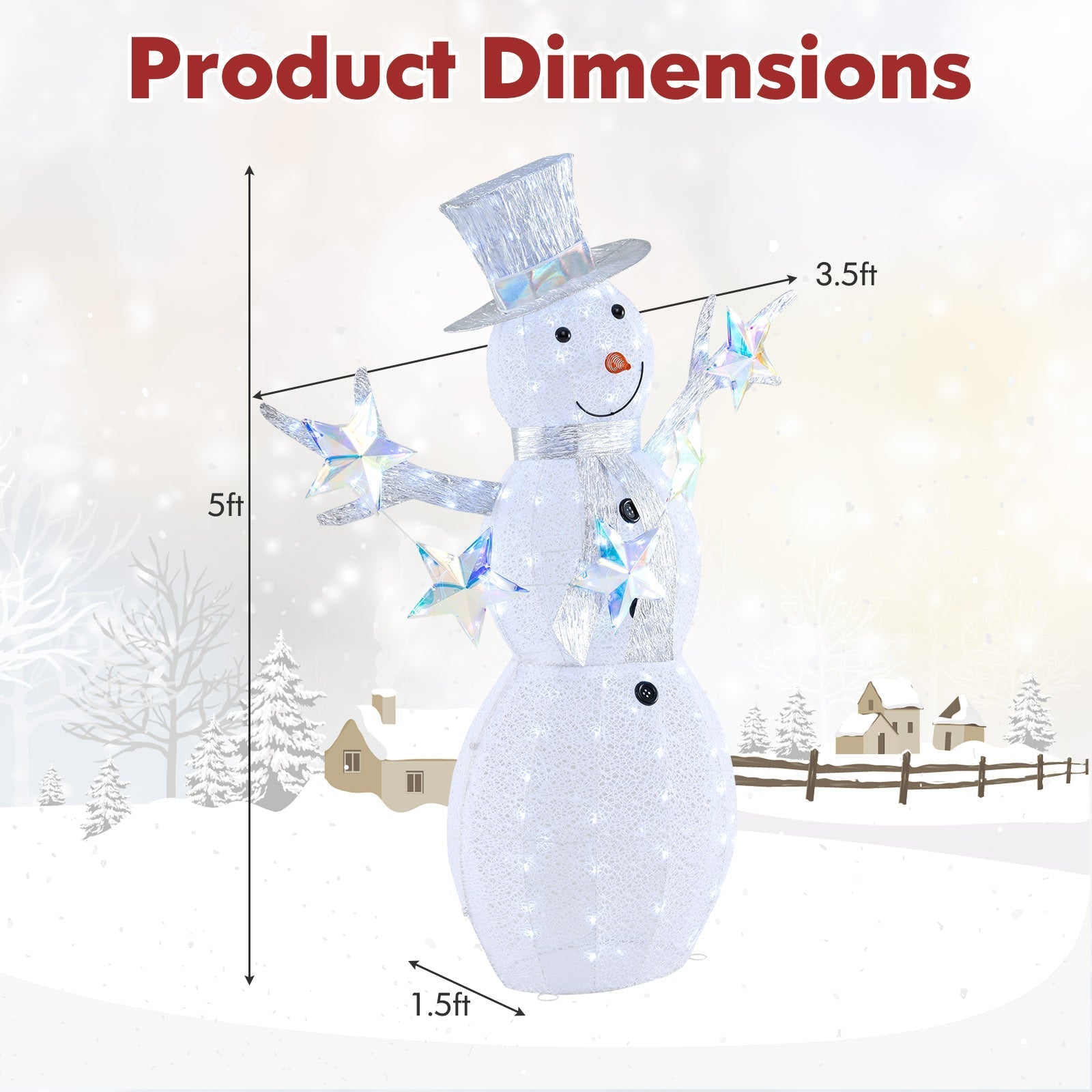 5 ft Pre-Lit Christmas Snowman with Stars