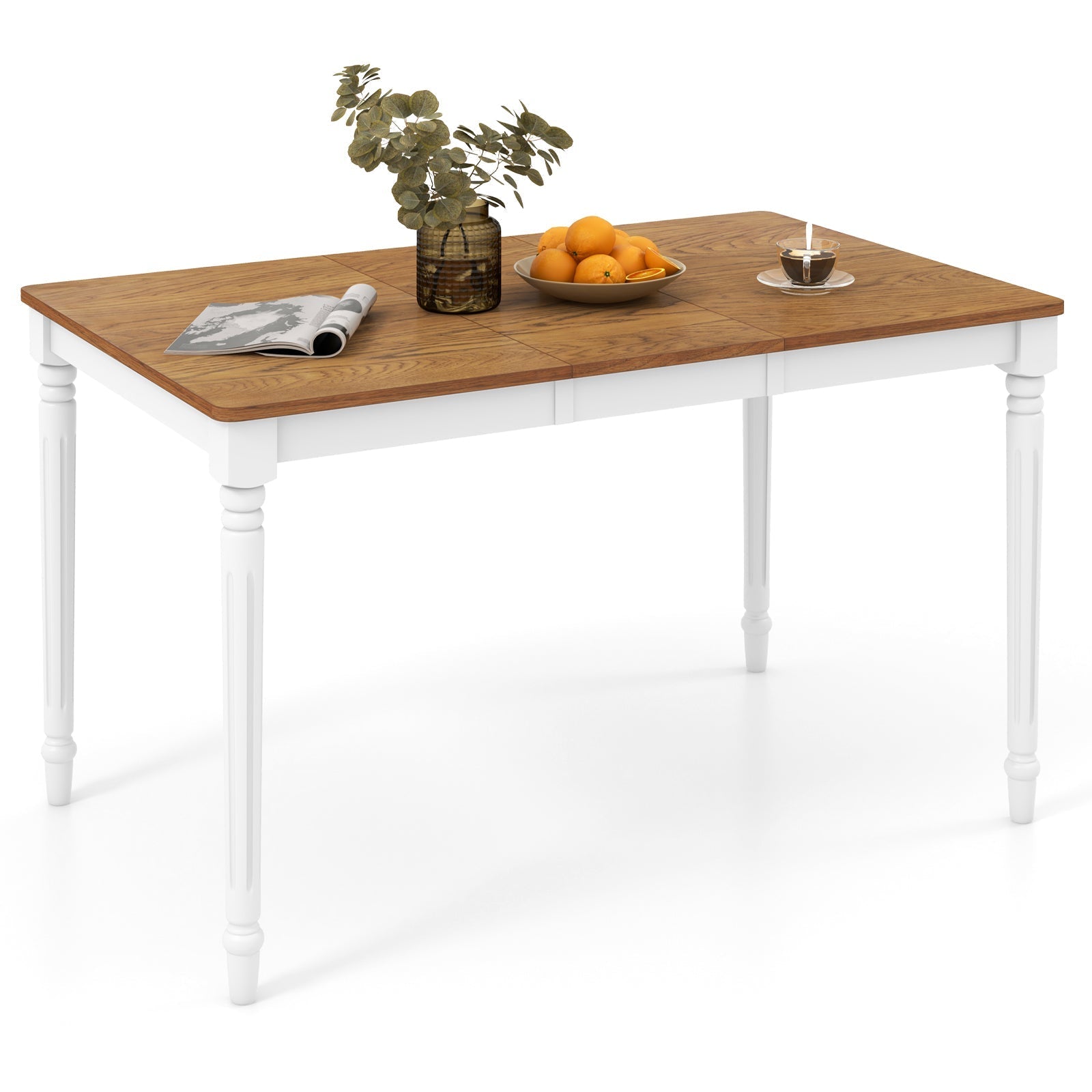 5-in-1 Complete Dining Room Set: Extendable Table 4 Chairs Electric Fireplace Media Console & Bamboo Sideboard