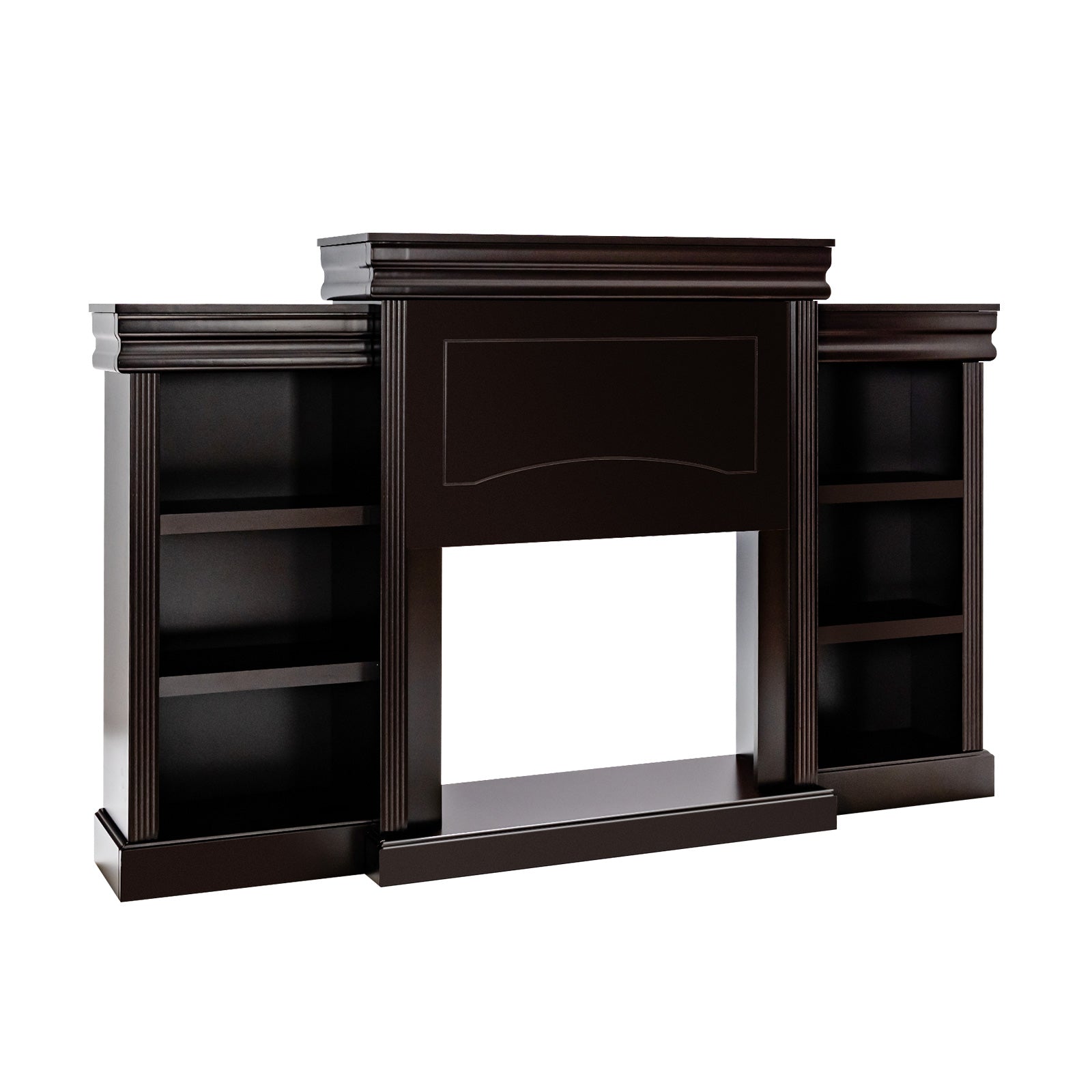 5-in-1 Complete Dining Room Set: Extendable Table 4 Chairs Electric Fireplace Media Console & Bamboo Sideboard