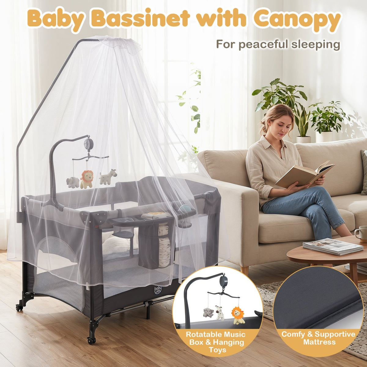 5-in-1 Portable Baby Pack and Play with Music Box