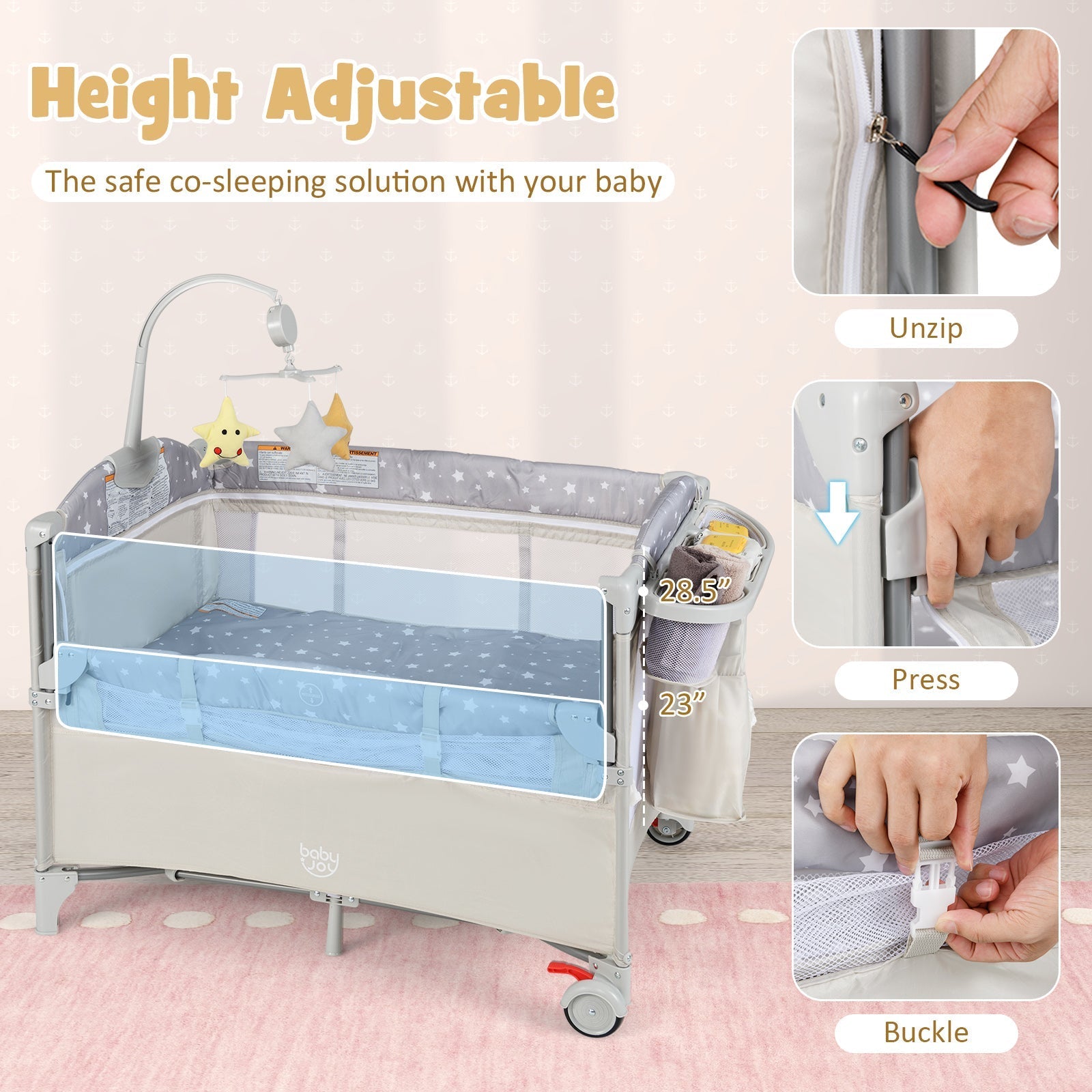 5-in-1 Portable Pack and Play with Diaper Changing Table