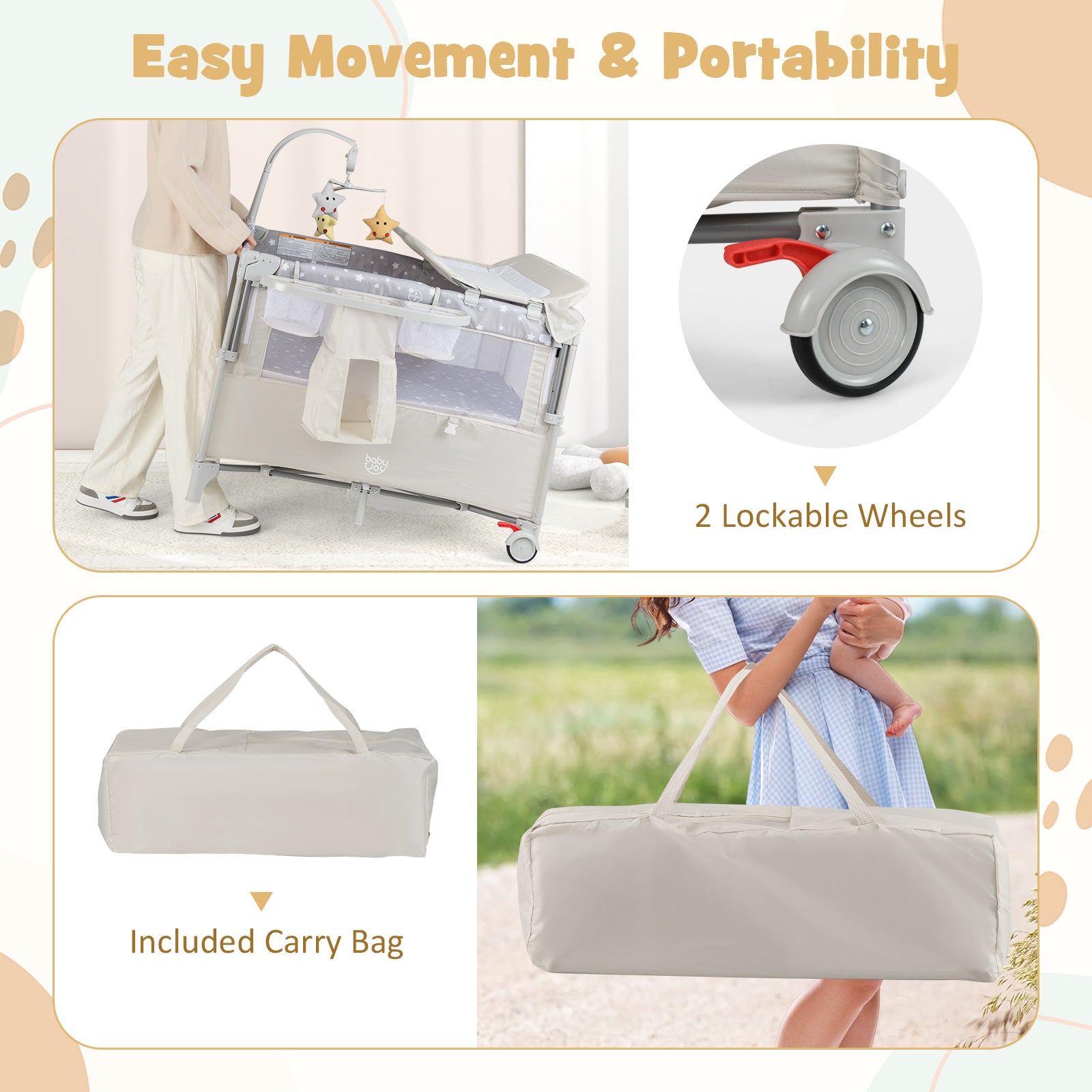 5-in-1 Portable Pack and Play with Diaper Changing Table