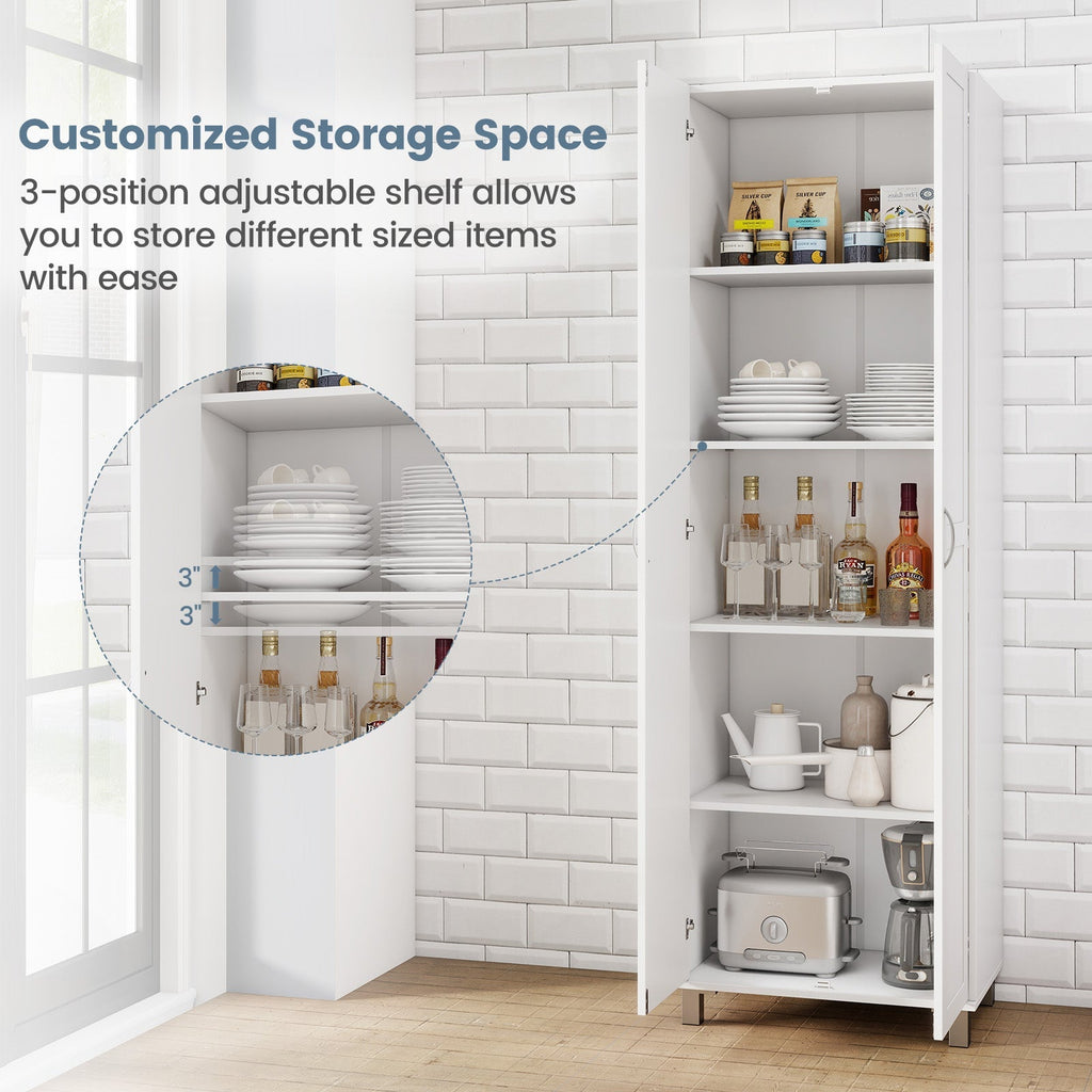 73.5 Inch Freestanding Double Door Tall Versatile Storage Organizer-White