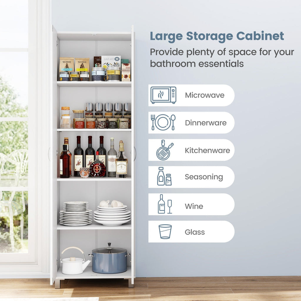73.5 Inch Freestanding Double Door Tall Versatile Storage Organizer-White