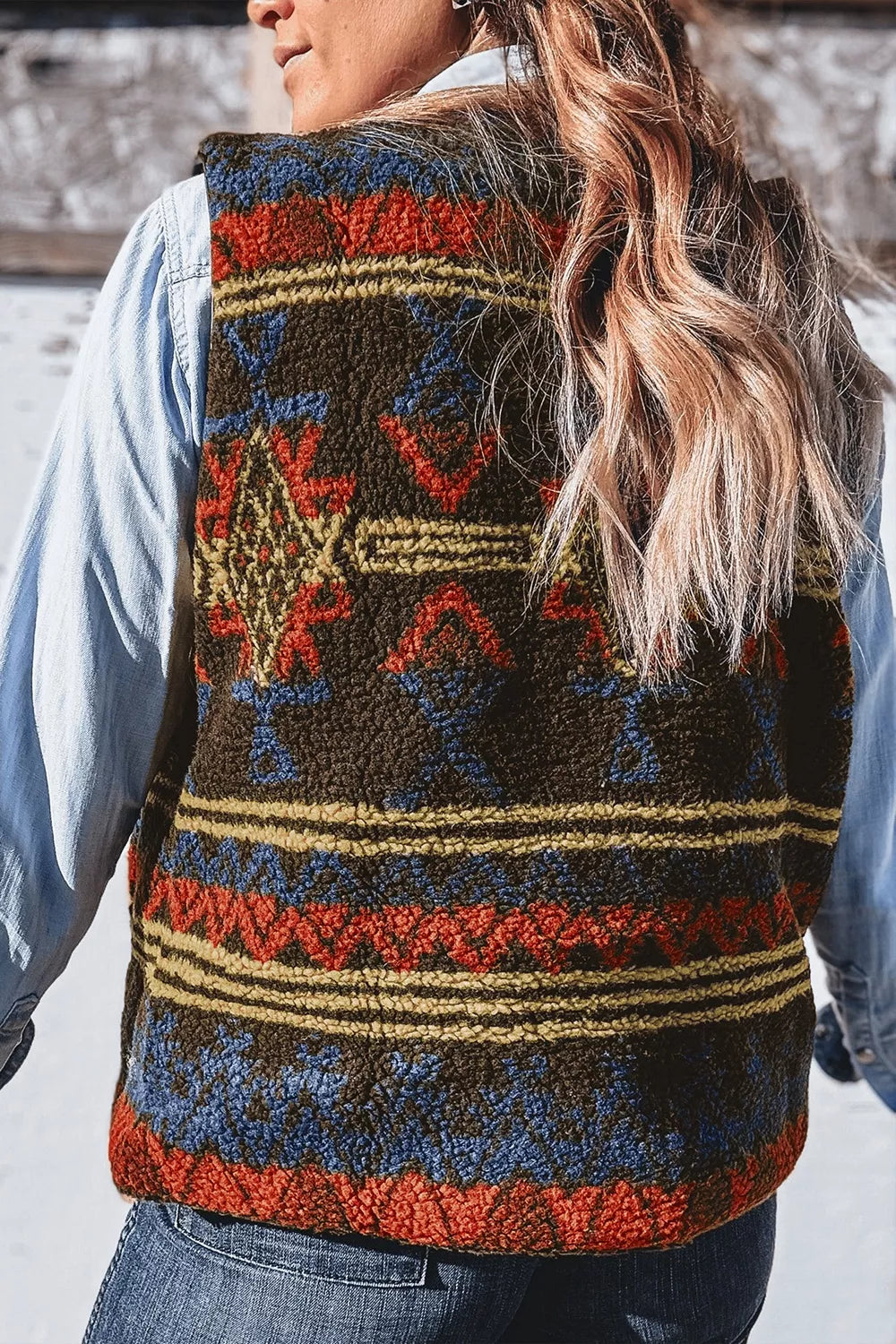 Patterned Fleece Vest Coat