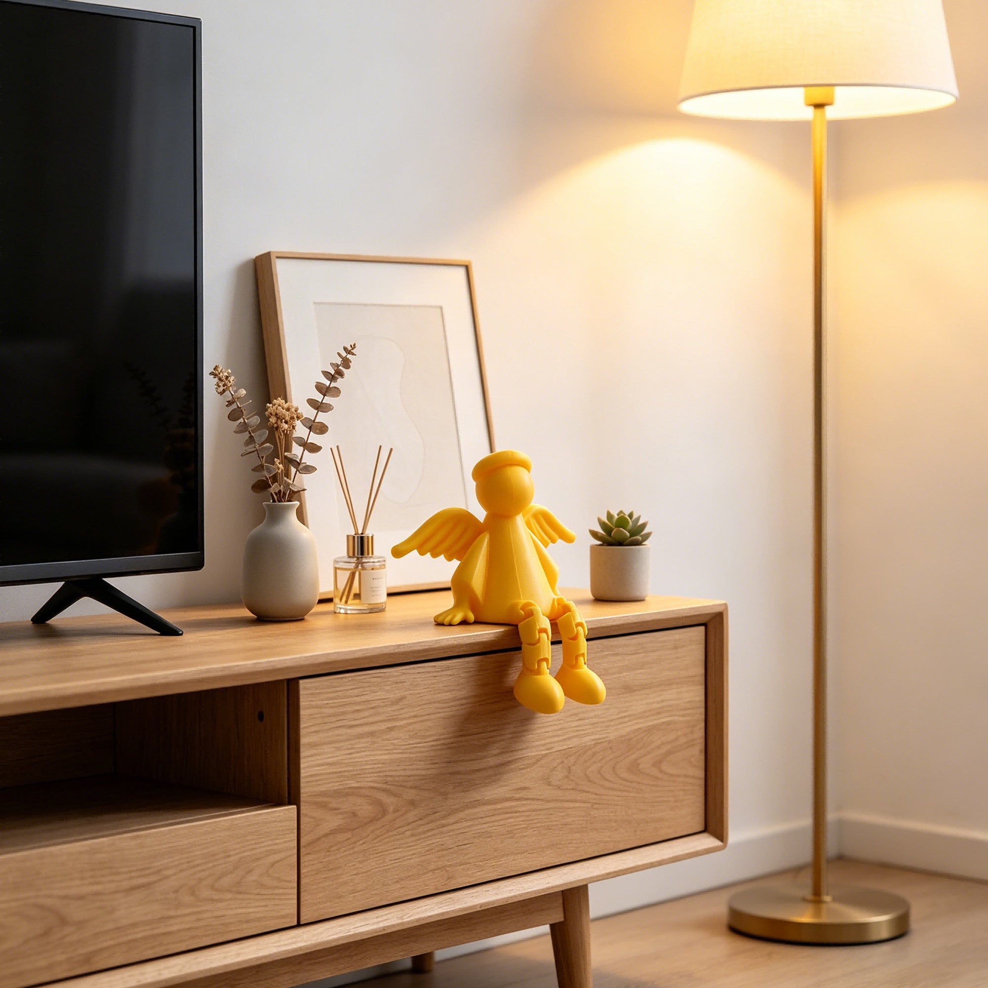 3D Printed Angel Shelf Sitter Figurine With Articulated Legs, Cute Winged Angel With Halo For Desk, Bookshelf, Bedroom & Home Decor