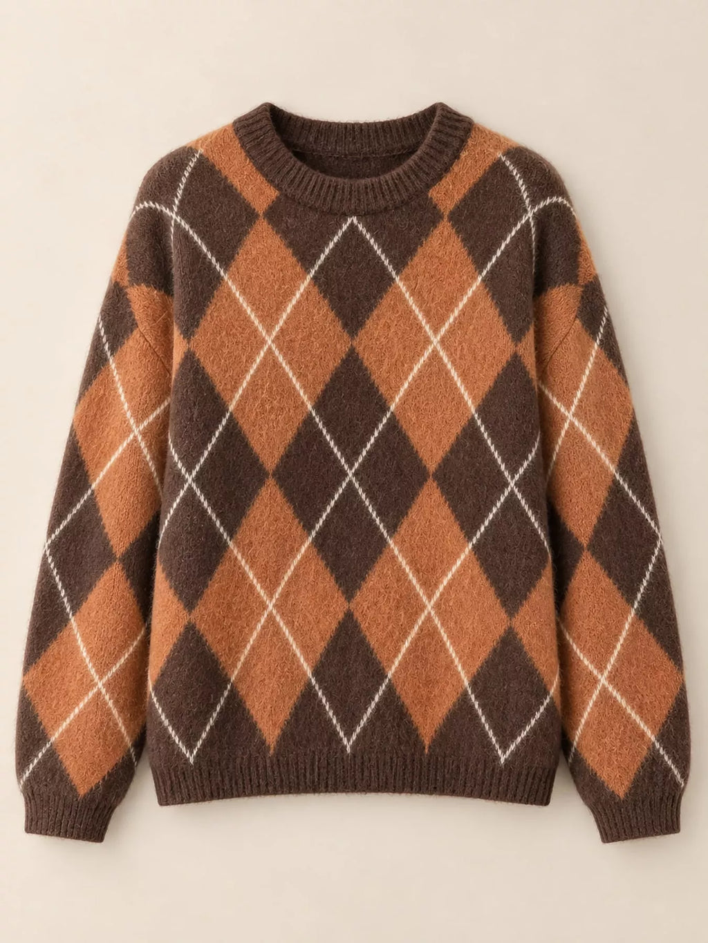 Argyle Pattern Fuzzy Knit Sweater