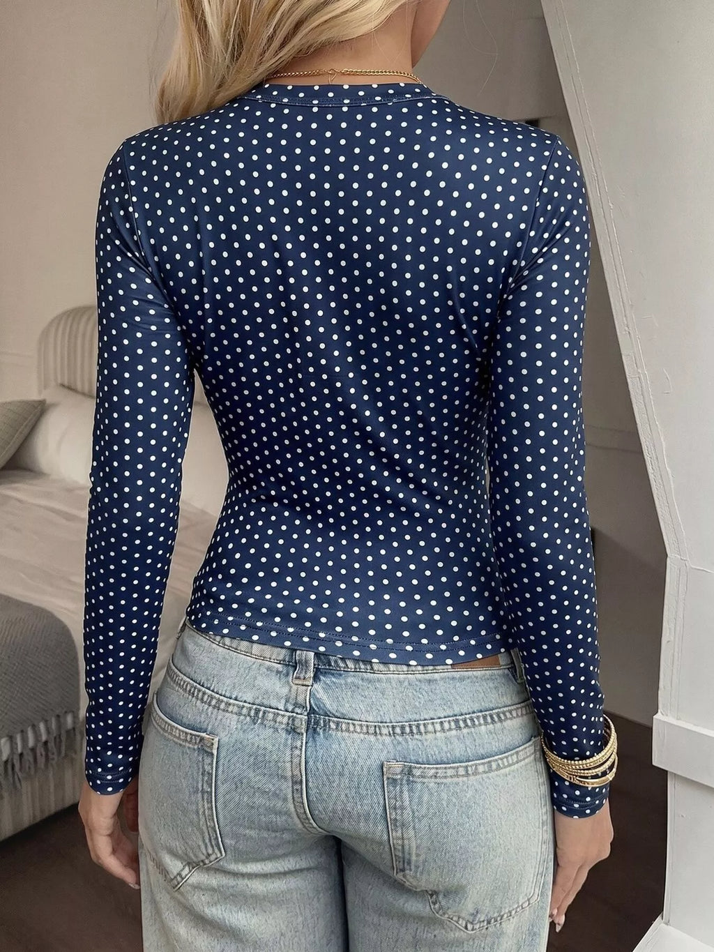 Long Sleeve Polka Dot Slim Fit T-Shirt