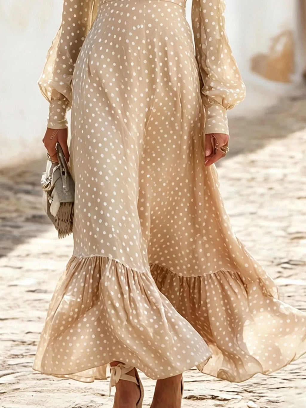 Full Size Polka Dot Ruffle V-Neck Maxi Dress Plus Size
