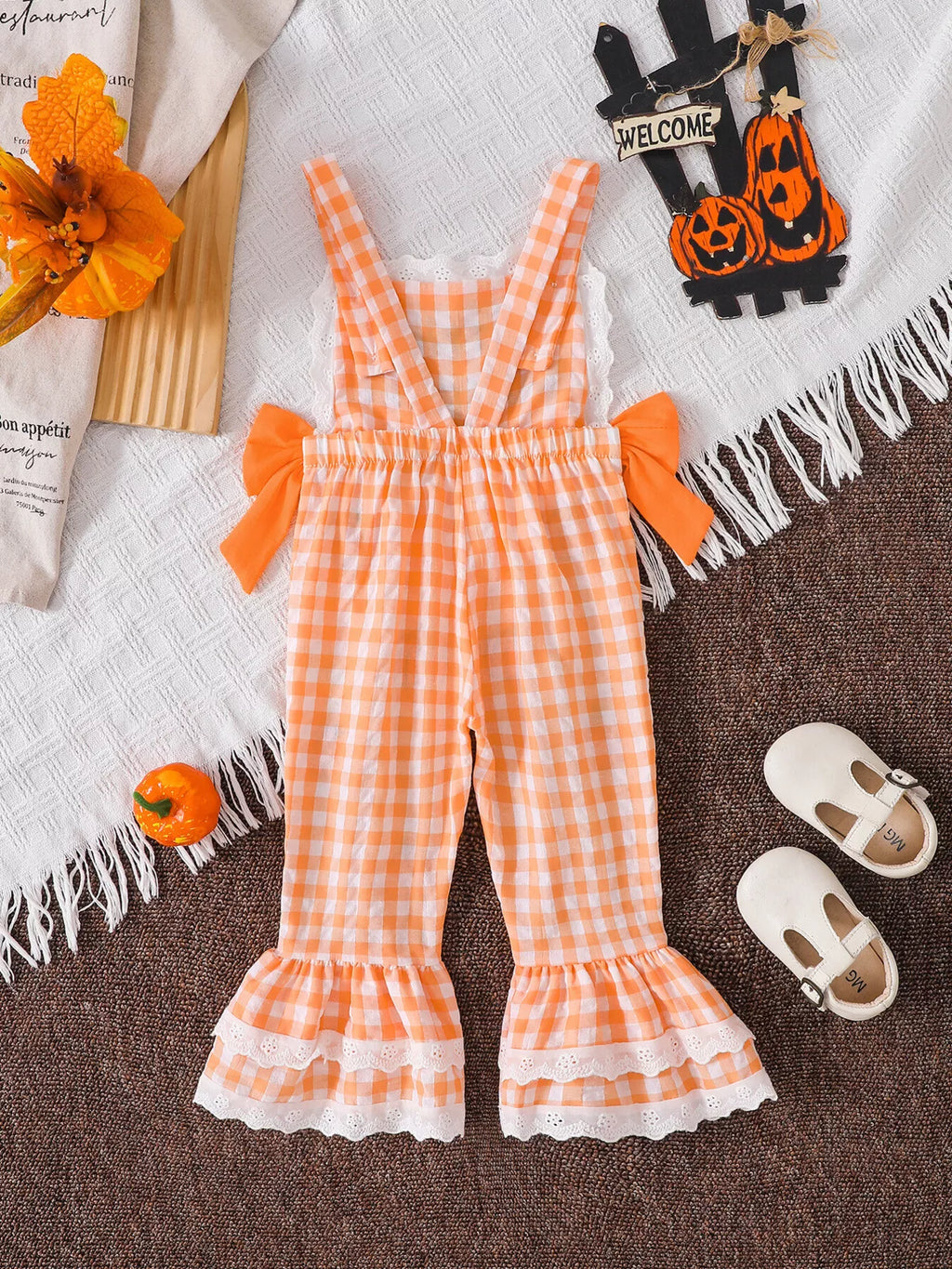 Children's Little Pumpkin Gingham Ruffle Hem Jumpsuit