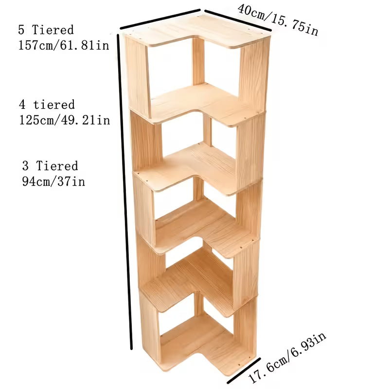 Solid Wood Corner Bookshelf with Open Shelves