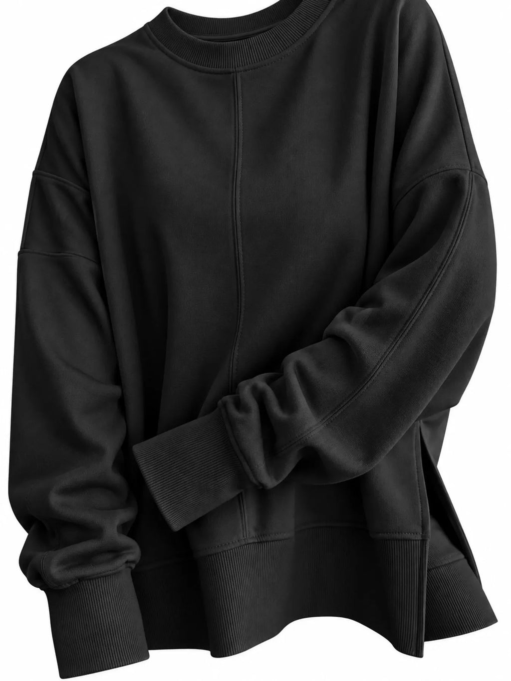 Oversized Crew Neck Sweatshirt with Side Slit