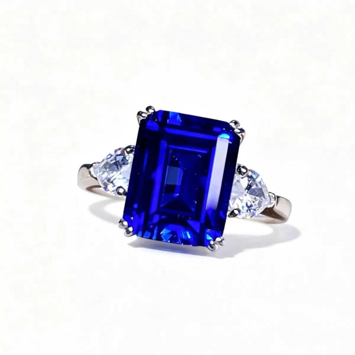 925 Sterling Silver Sapphire Geometric Ring