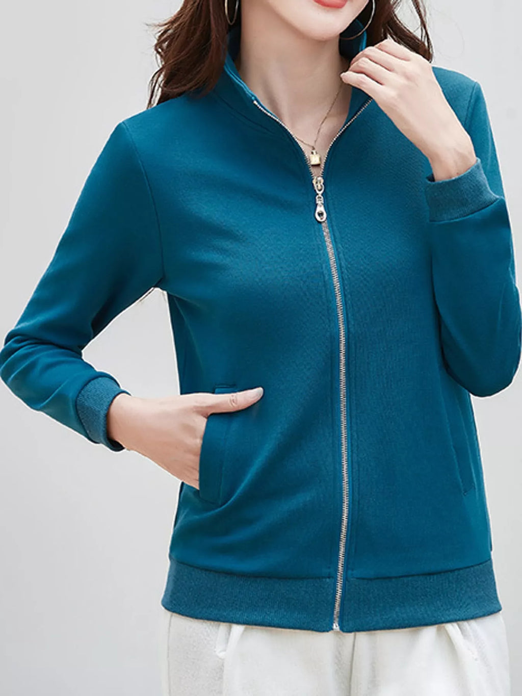 Full Size Stand-Collar Zip-Up Sweatshirt Plus Size