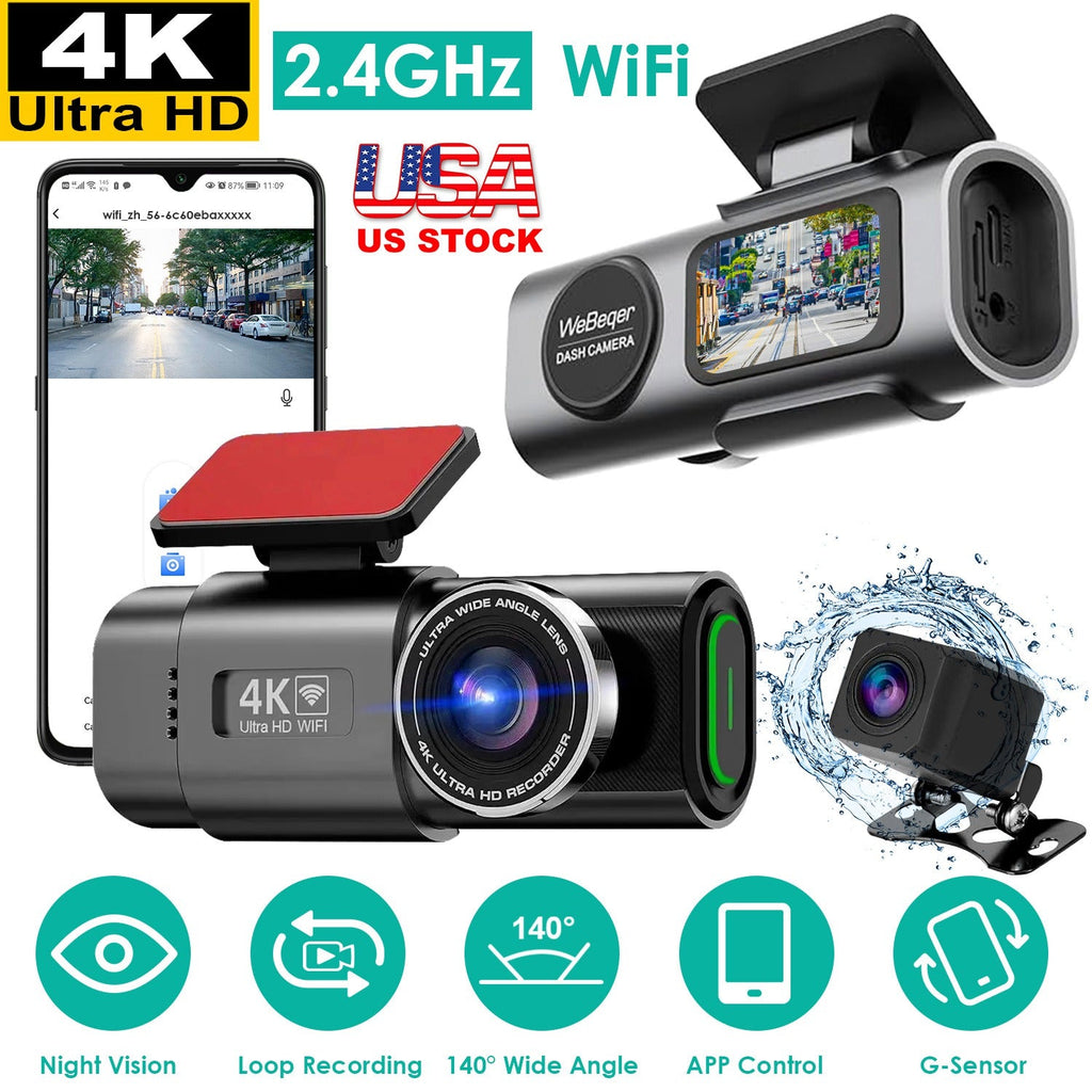 Dual Channel Car Dash Cam with Front 4K & Rear 1080P
