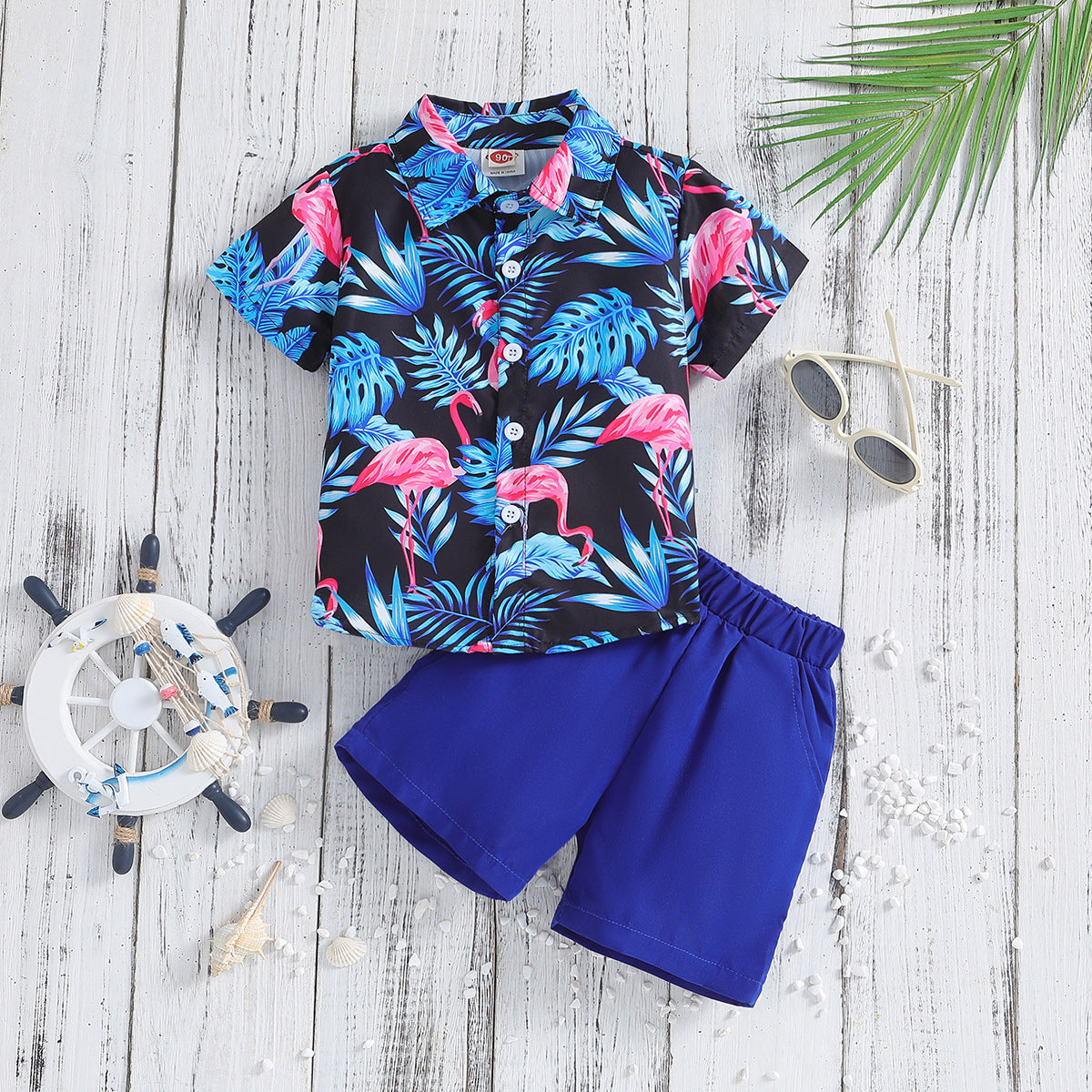 Summer New Boys' Short-sleeved Printed Shirt And Shorts Two-piece Set