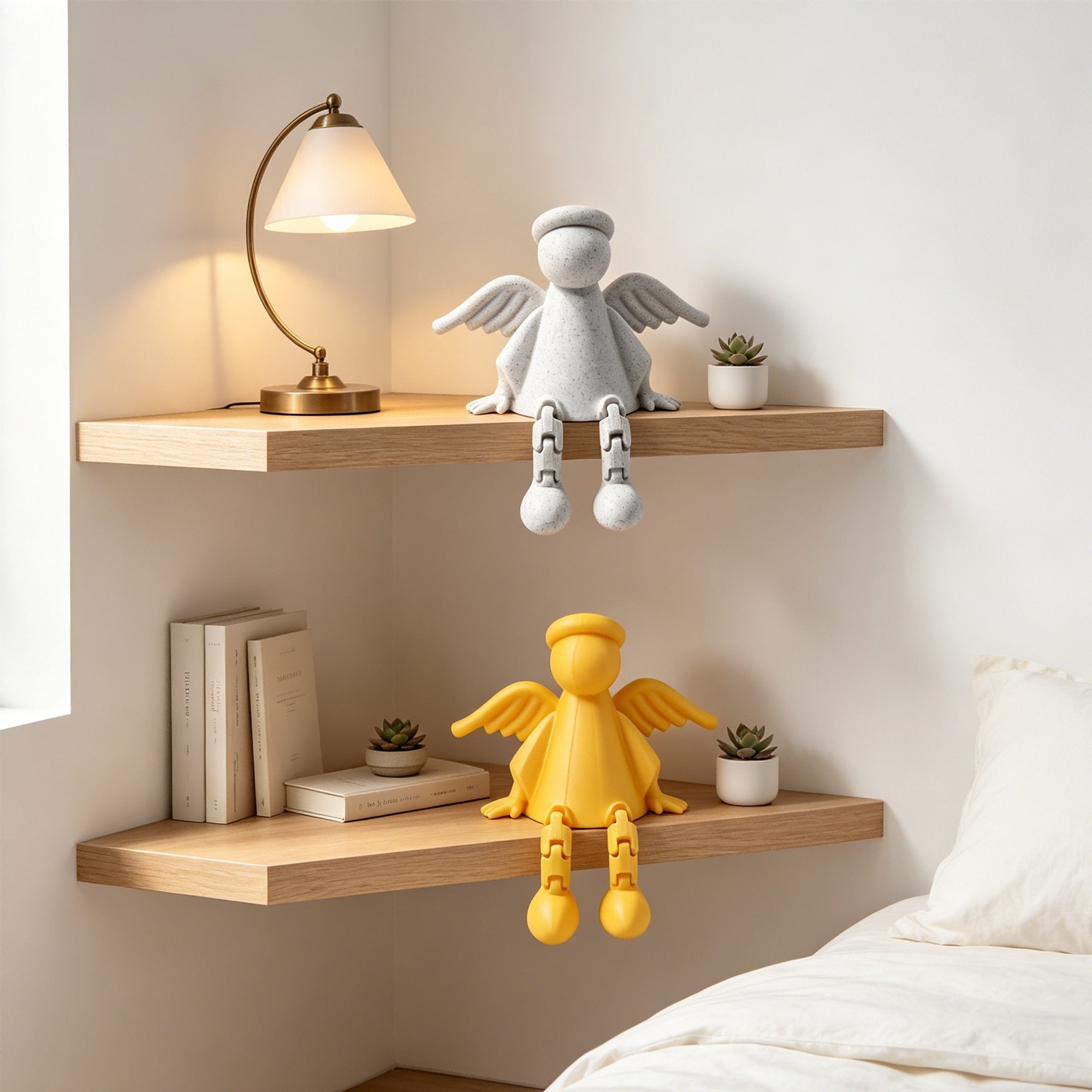 3D Printed Angel Shelf Sitter Figurine With Articulated Legs, Cute Winged Angel With Halo For Desk, Bookshelf, Bedroom & Home Decor